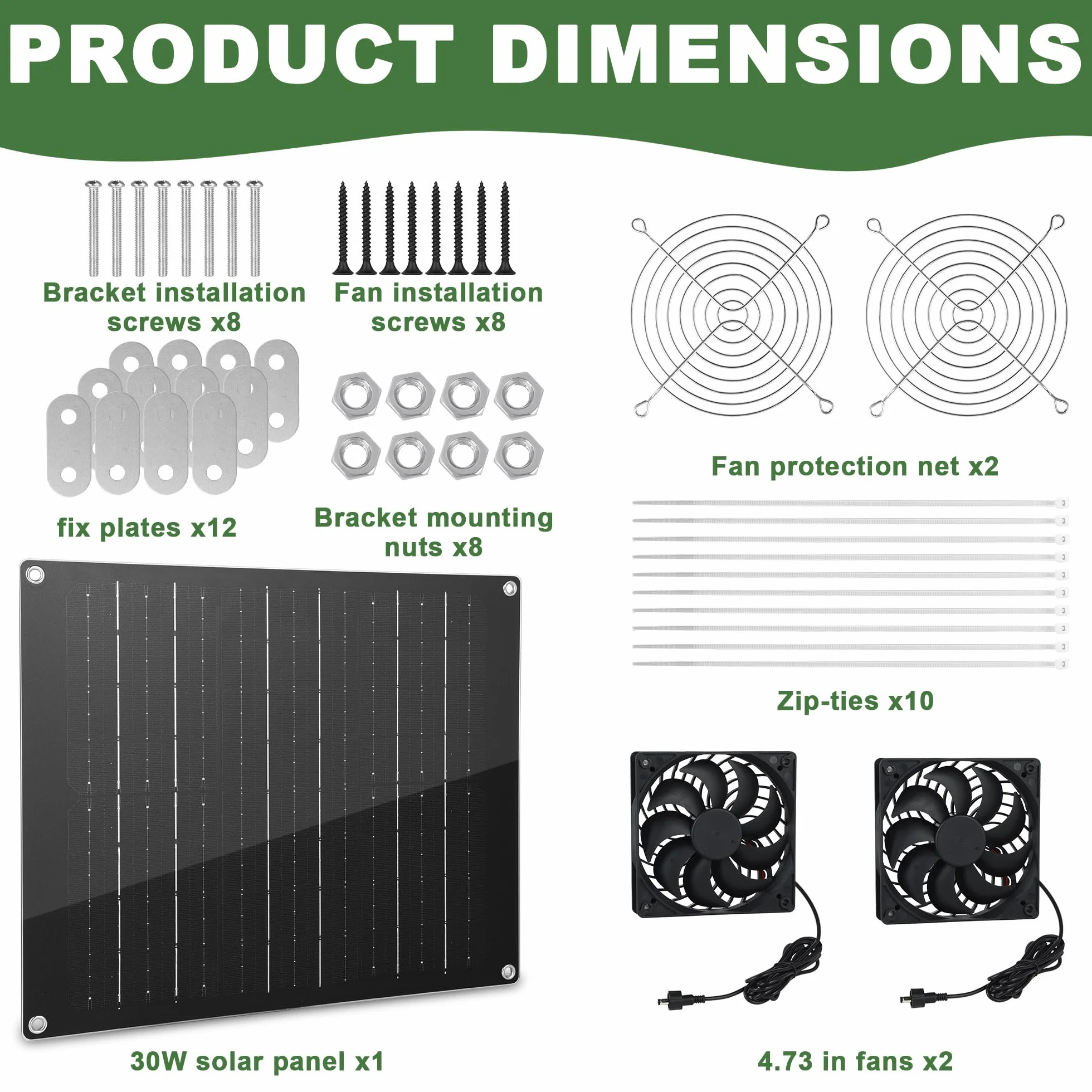 Ventilateur solaire 30 W étanche IPX7 pour serre extérieure panneau solaire