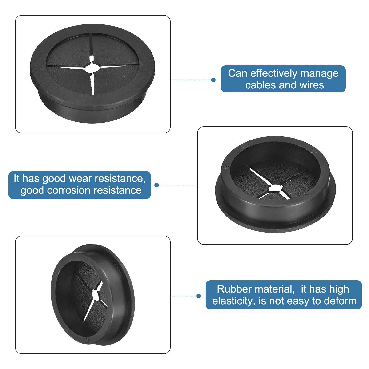 QUARKZMAN Passe-Câble 45mm Caoutchouc Grommets Fil Noir