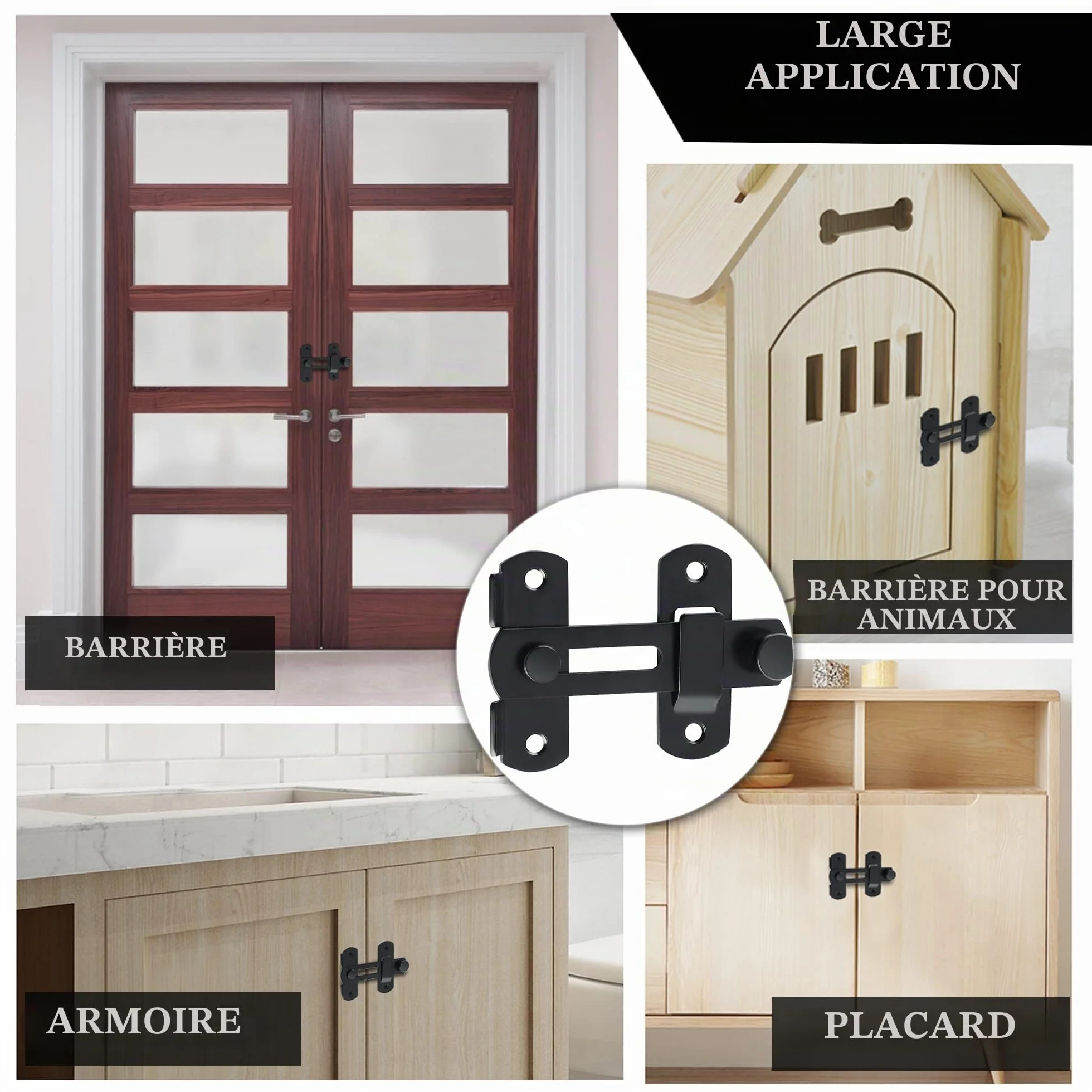 SAYAYO Verrou Porte Coulissante Serrure Loquet Portail à Bascule Boulon Acier Inoxydable Noir Mat EMS9500-B