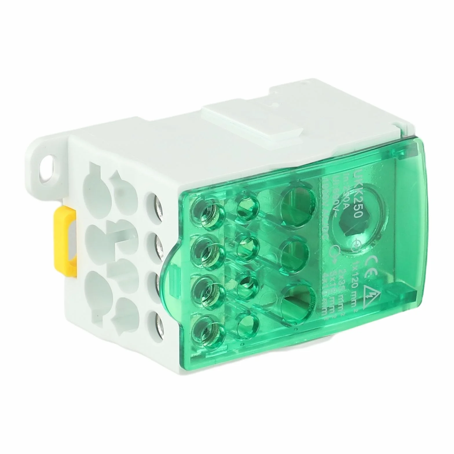 Yhenlovtt Boîte de jonction bornier rail DIN 80 A - 500 A Connecteur distribution alimentation unipolaire vert PC ignifuge laiton étamé 250 A