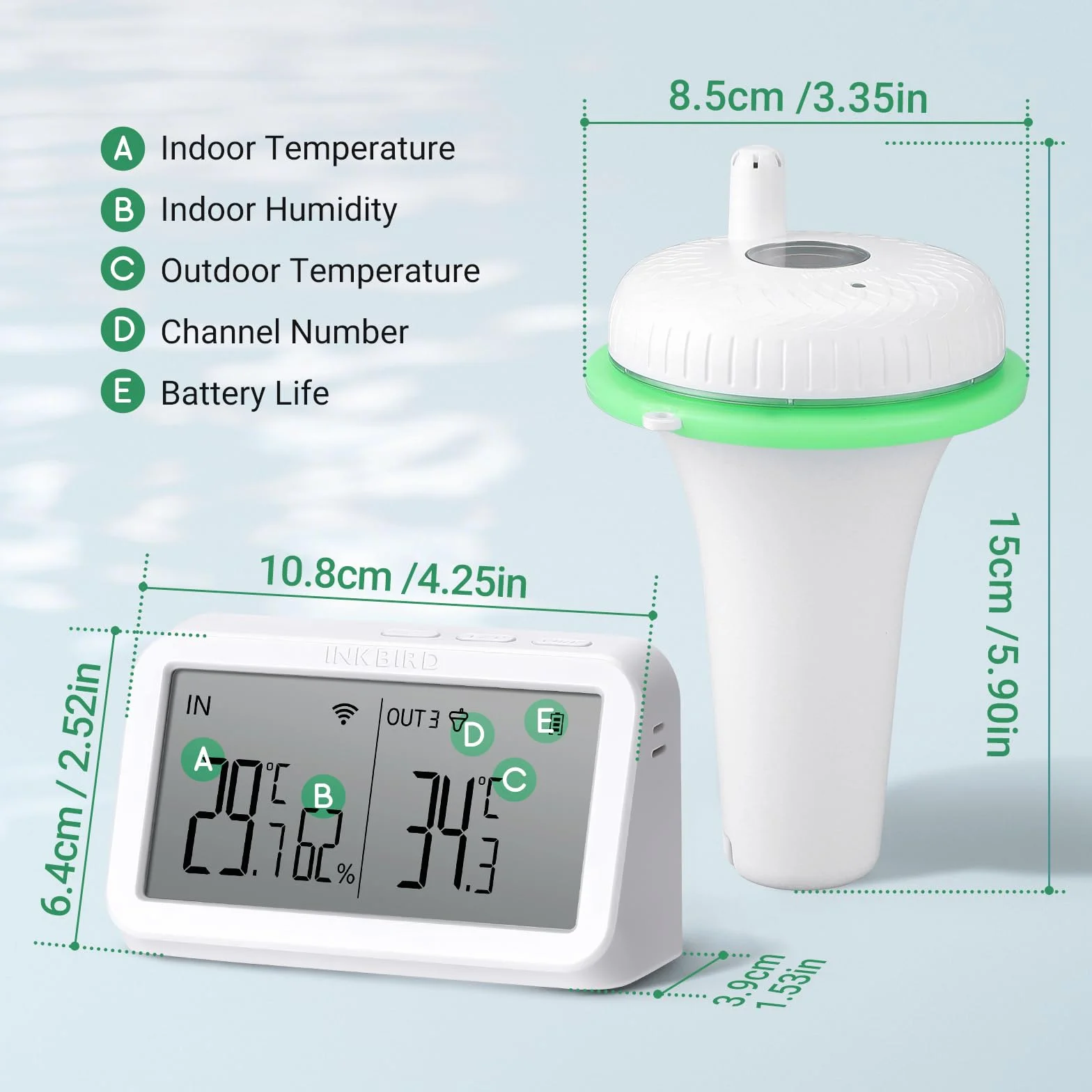 Inkbird Thermomètre Piscine WiFi avec Passerelle, Moniteur Température Humidité 9 Canaux, Contrôle App Alerte