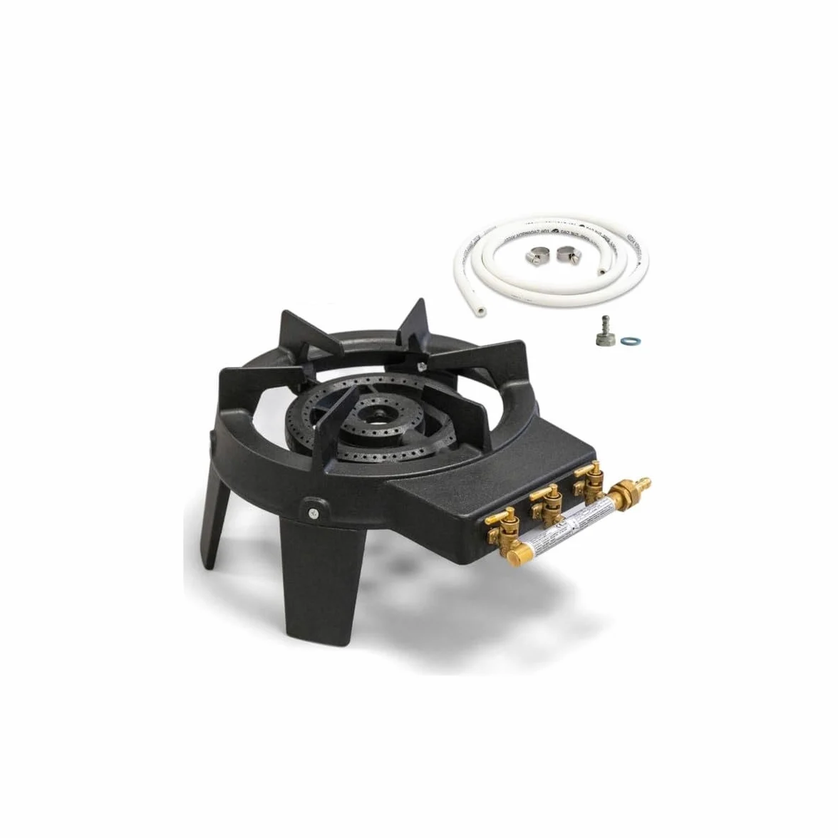 INTEC - Réchaud à gaz Professionnel TRIGLAV 9,8 KW | 2 Brûleurs en Fonte véritable | Kit Complet Pro & Camping avec 4 Pieds Stables et Tuyau Flexible 1,50m.
