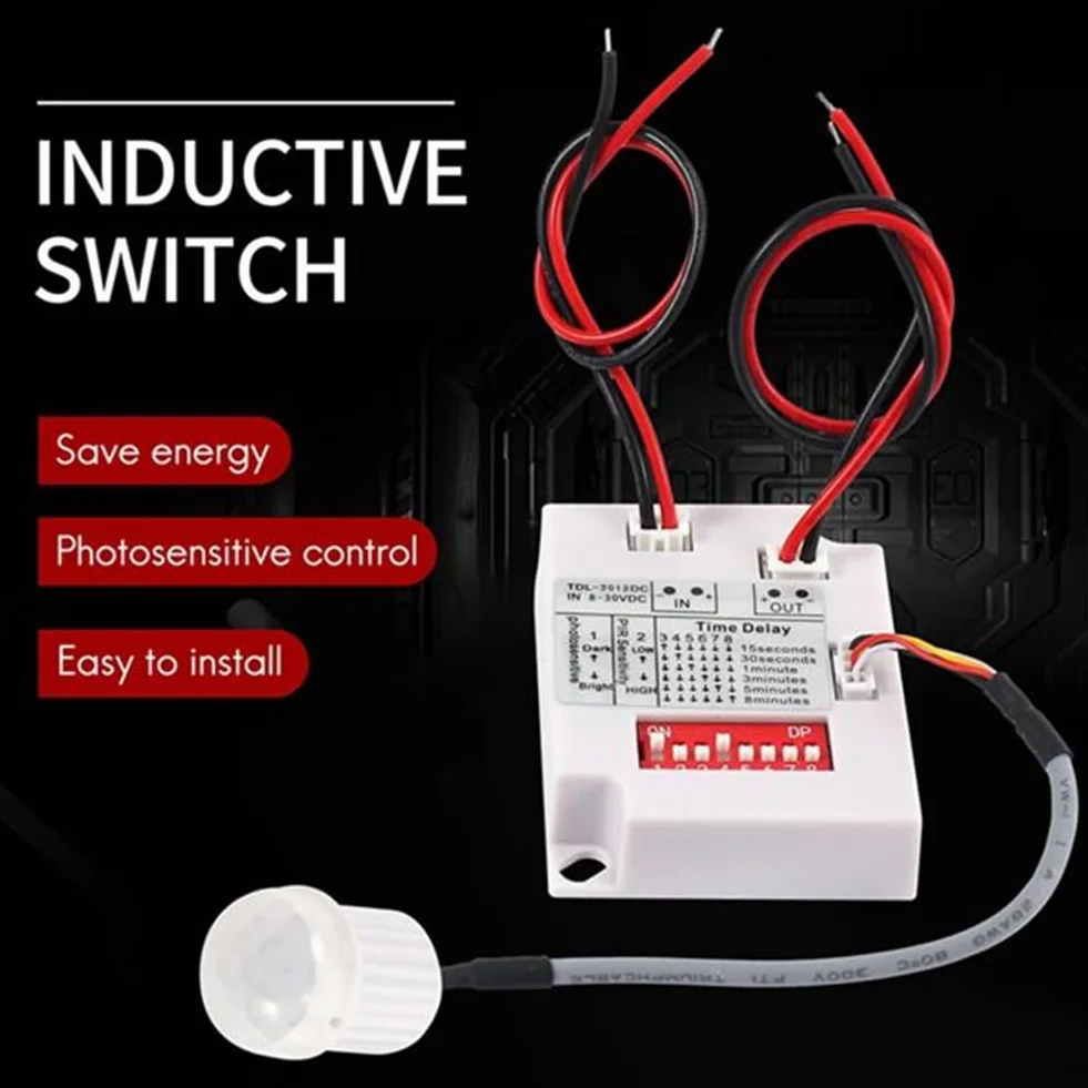Interrupteur de Capteur de Mouvement PIR 12 V 24 V, Relais de Temporisation Infrarouge pour Éclairage LED