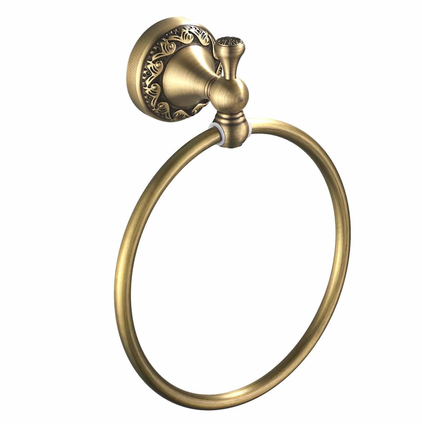 Porte Serviette Rond Laiton Antique avec Motif Exquis Carving Mural Salle de Bain, Bronze Brossé