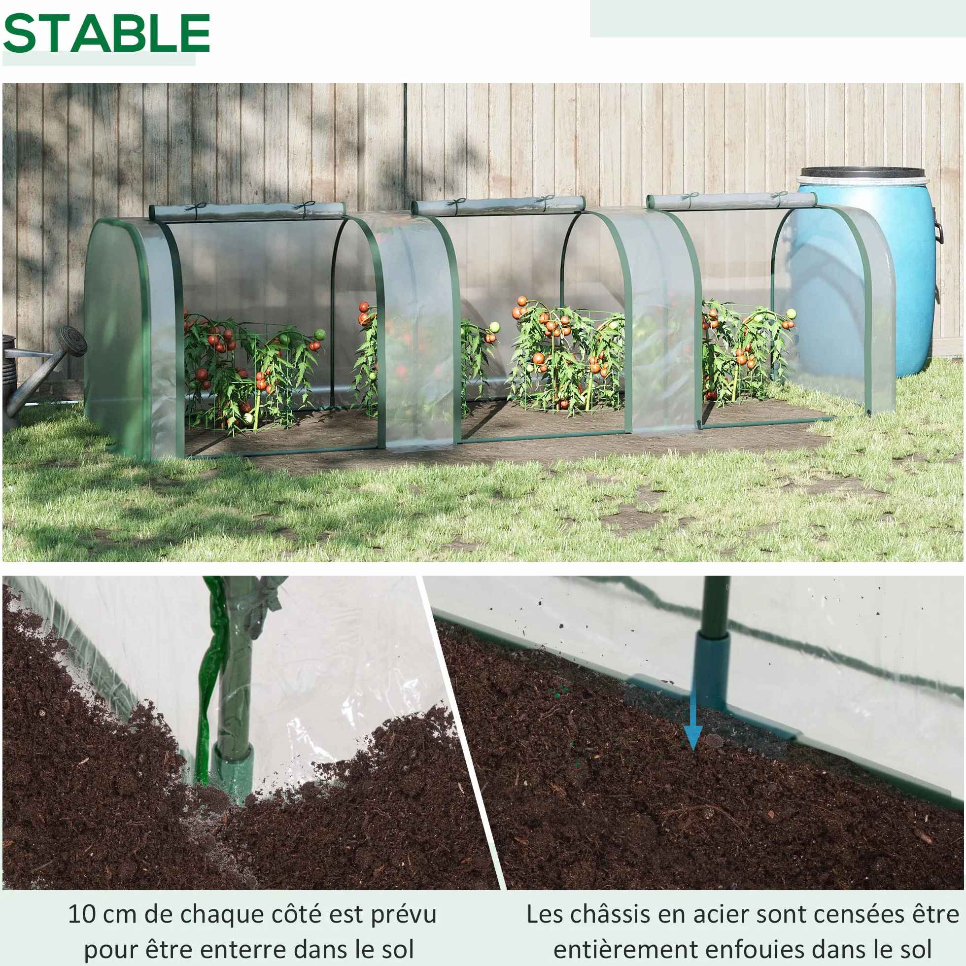 Outsunny Mini Serre de Jardin Mini Serre Tunnel Serre à Tomates 3 x 1 x 0,8 m Acier Plastique Haute densité Anti-UV 3 Portes avec Zip enroulables Transparent
