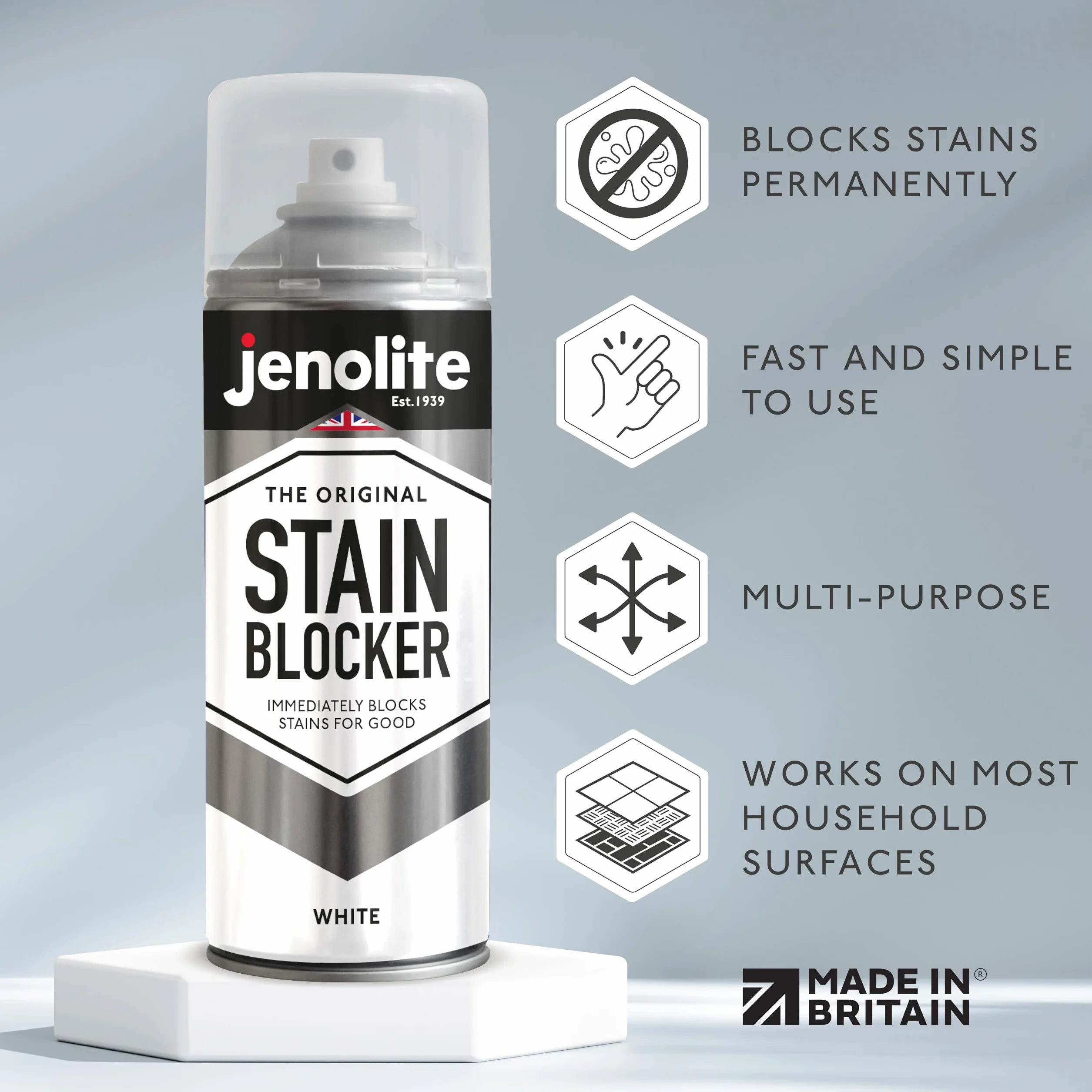 JENOLITE Apprêt Anti-Taches en Spray Blanc 400ml Bloque les taches Sous-couche peinture murs plafonds