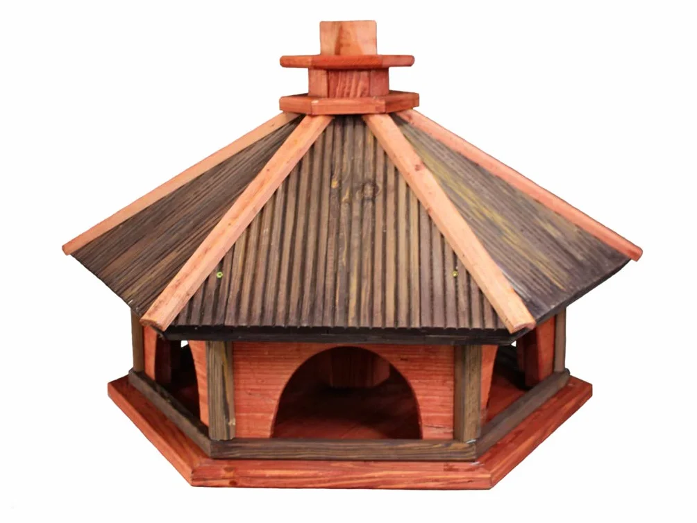 Nichoir extérieur en Bois Fait Main avec Pied pour Oiseaux, Résistant aux Intempéries, L, Rouge brunâtre