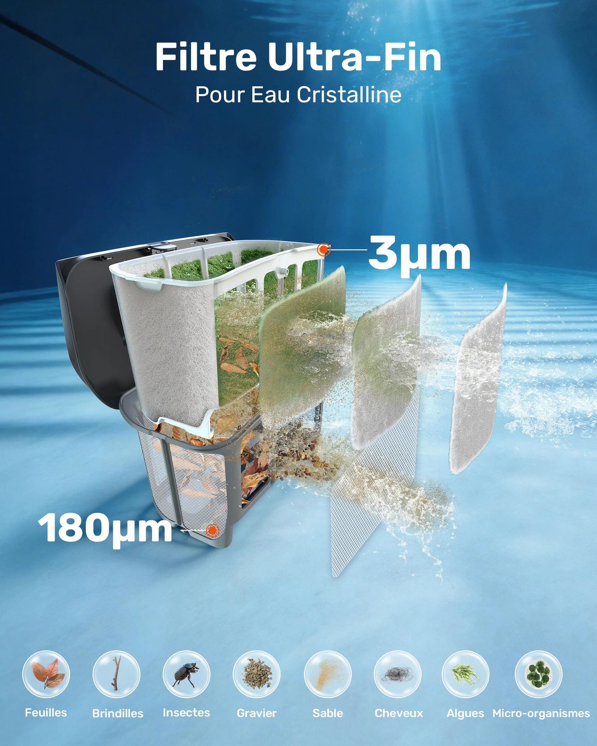 Gosvor LiteVac G1 Robot Piscine Fond et Parois, 6,9 kg Ultra Léger, 200 Min Autonomie, Double Filtration, Navigation Intelligente, App, 200 m² Orange