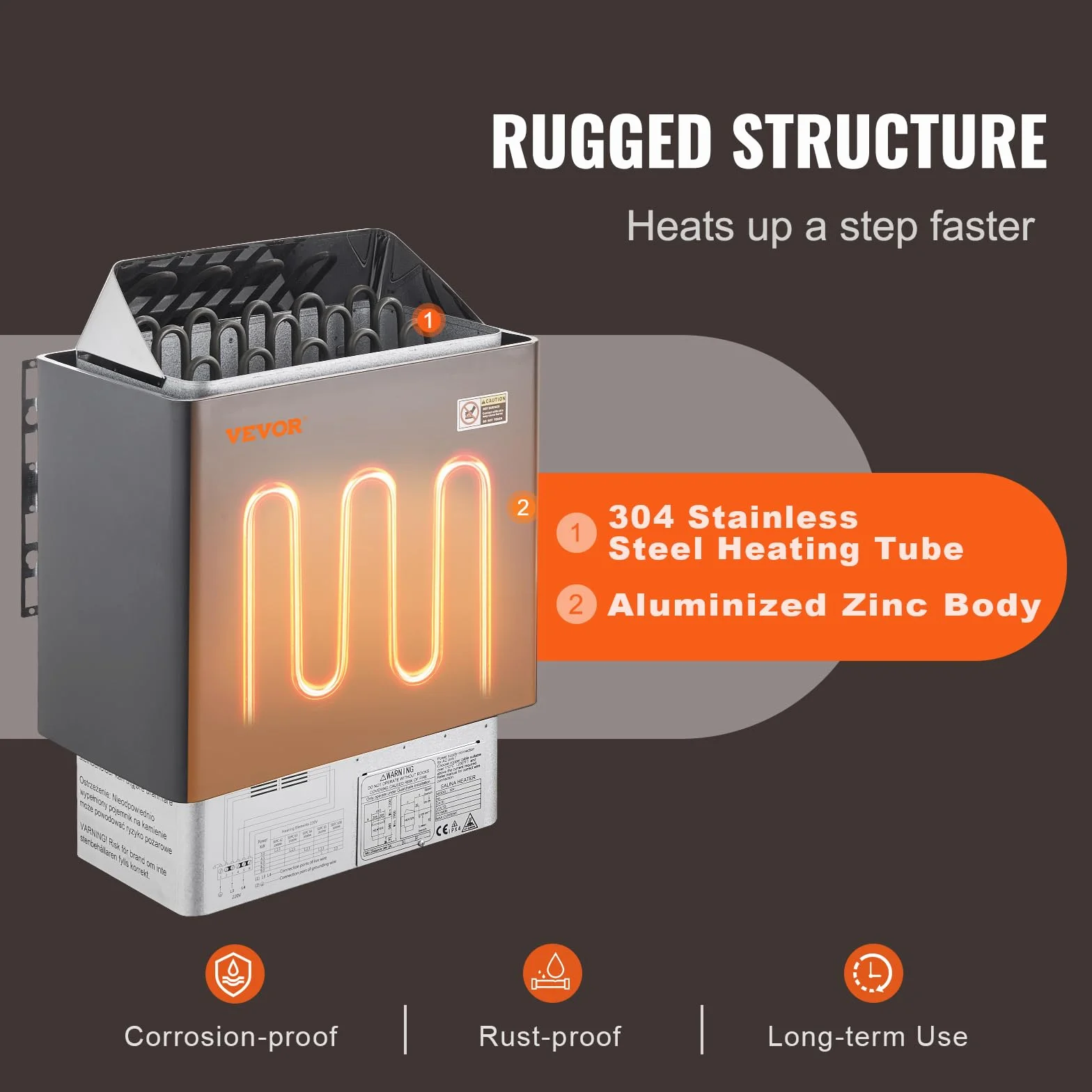 VEVOR Poêle de Sauna Électrique 8 kW 400 V 3 N, Contrôleur Numérique, 110℃ Max, pour Sauna 8-12 m³