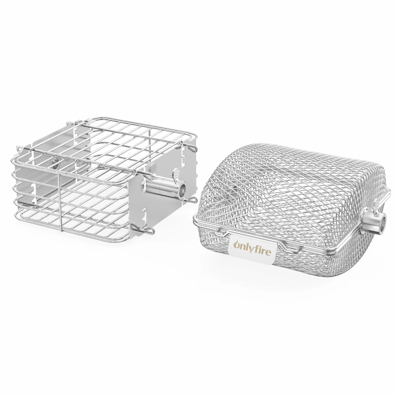 Onlyfire 2 Panier à Barbecue en Acier Inoxydable pour Tournebroche, Panier Grille pour Barbecue, Panier de Cuisson pour Légumes, Frites, Viande, Poisson, Carré + Rond