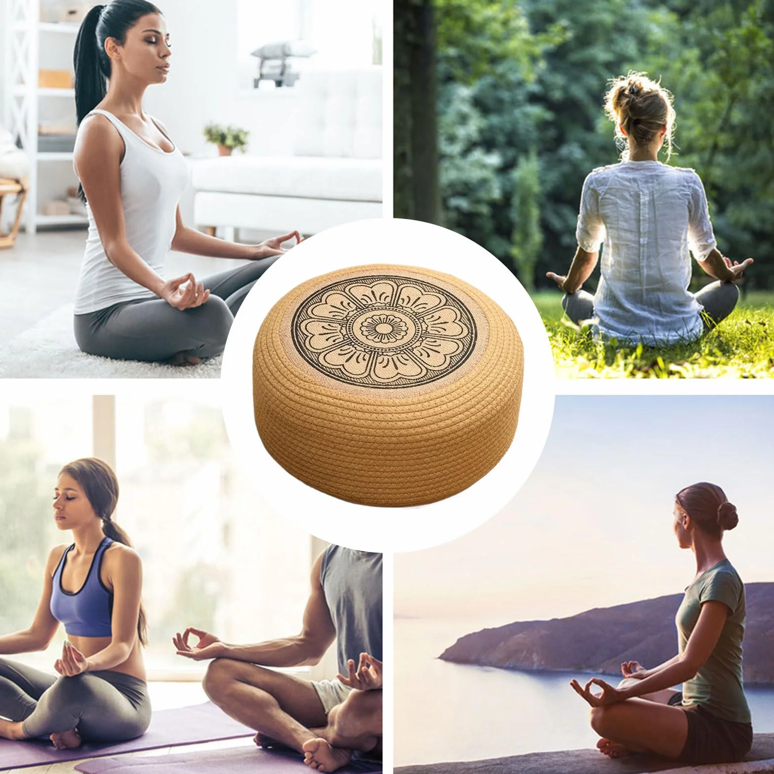Pouf d'extérieur en rotin imperméable 40 x 40 x 20 cm tatami tissé à la main pour jardin