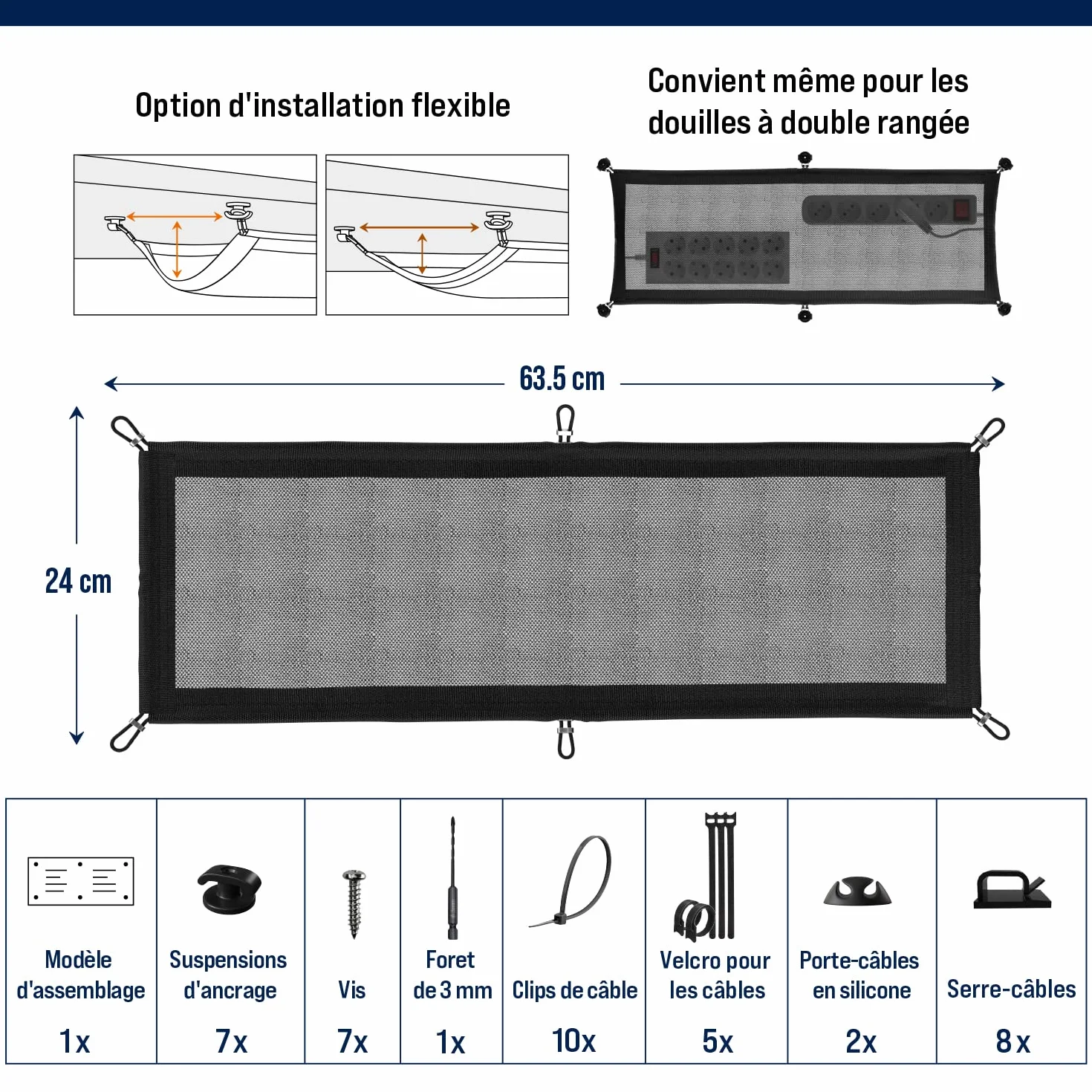 Cache câble pour bureau organisateur - Câble Net Noir