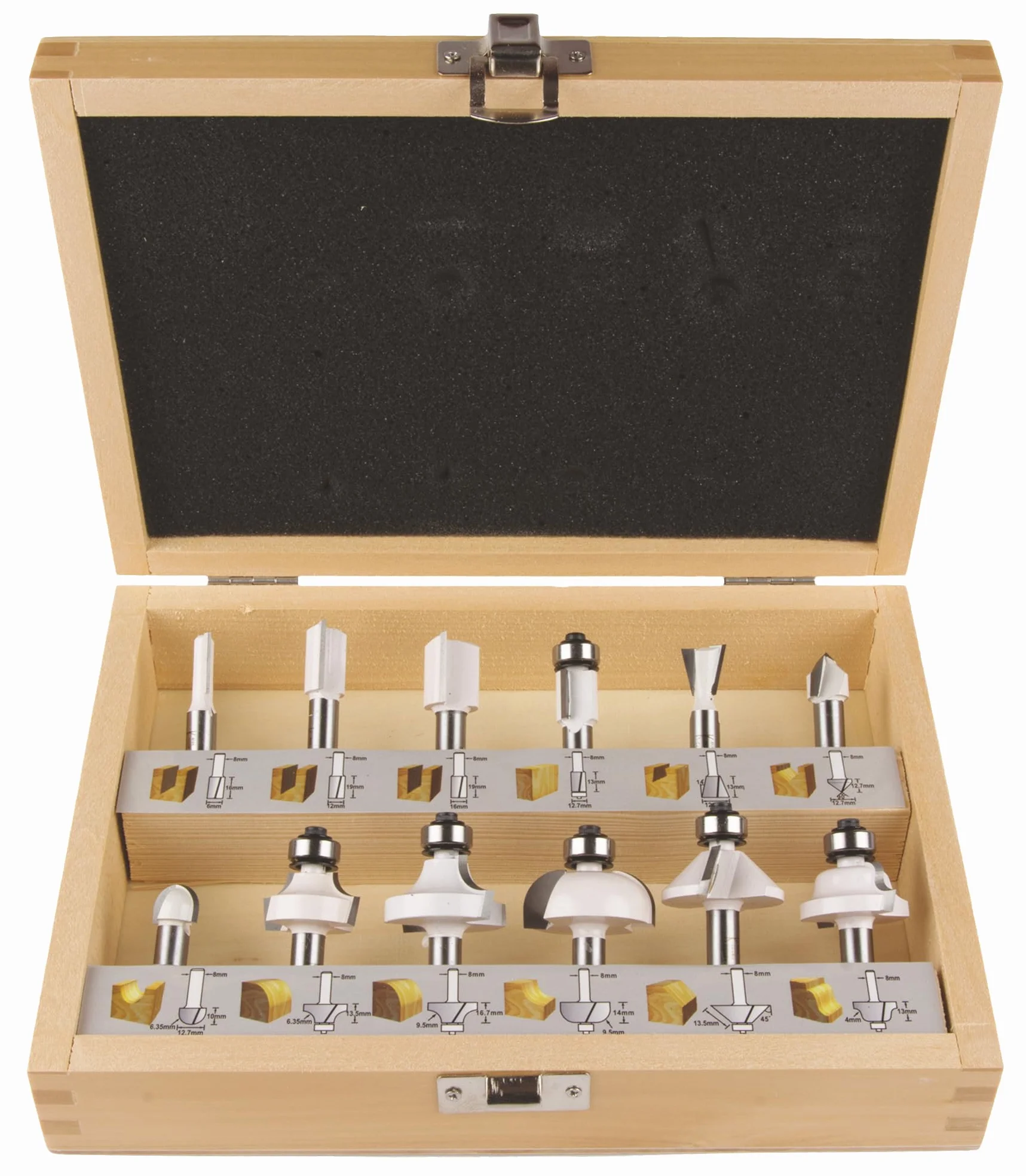 MAKITA D-53556 Coffret de 12 Fraises à bois sur queue de 8 mm