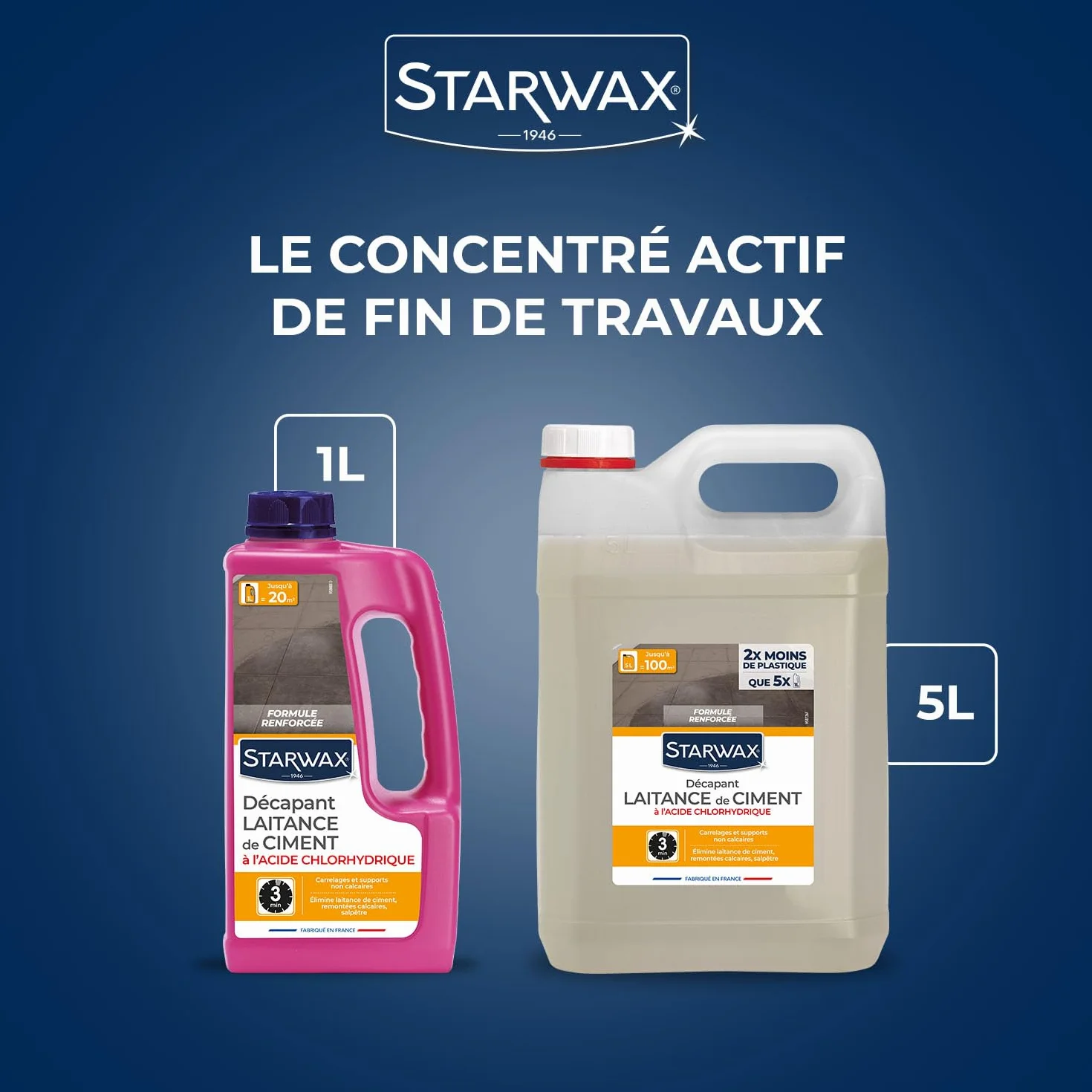 STARWAX Décapant Laitance de Ciment à l’Acide Chlorhydrique 1 L