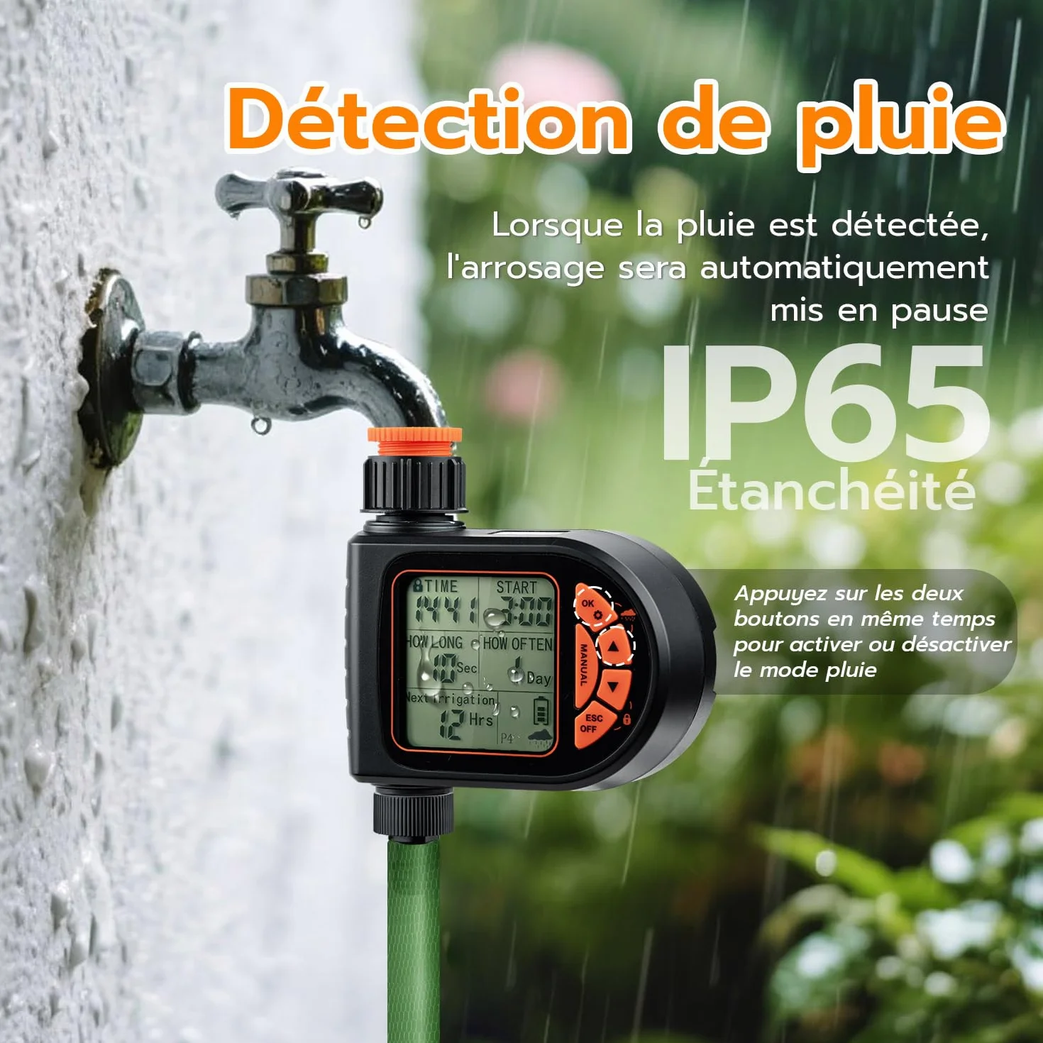 Mcbazel Programmateur Arrosage Automatique IP65 avec Grand Écran LCD Minuteur Jardin