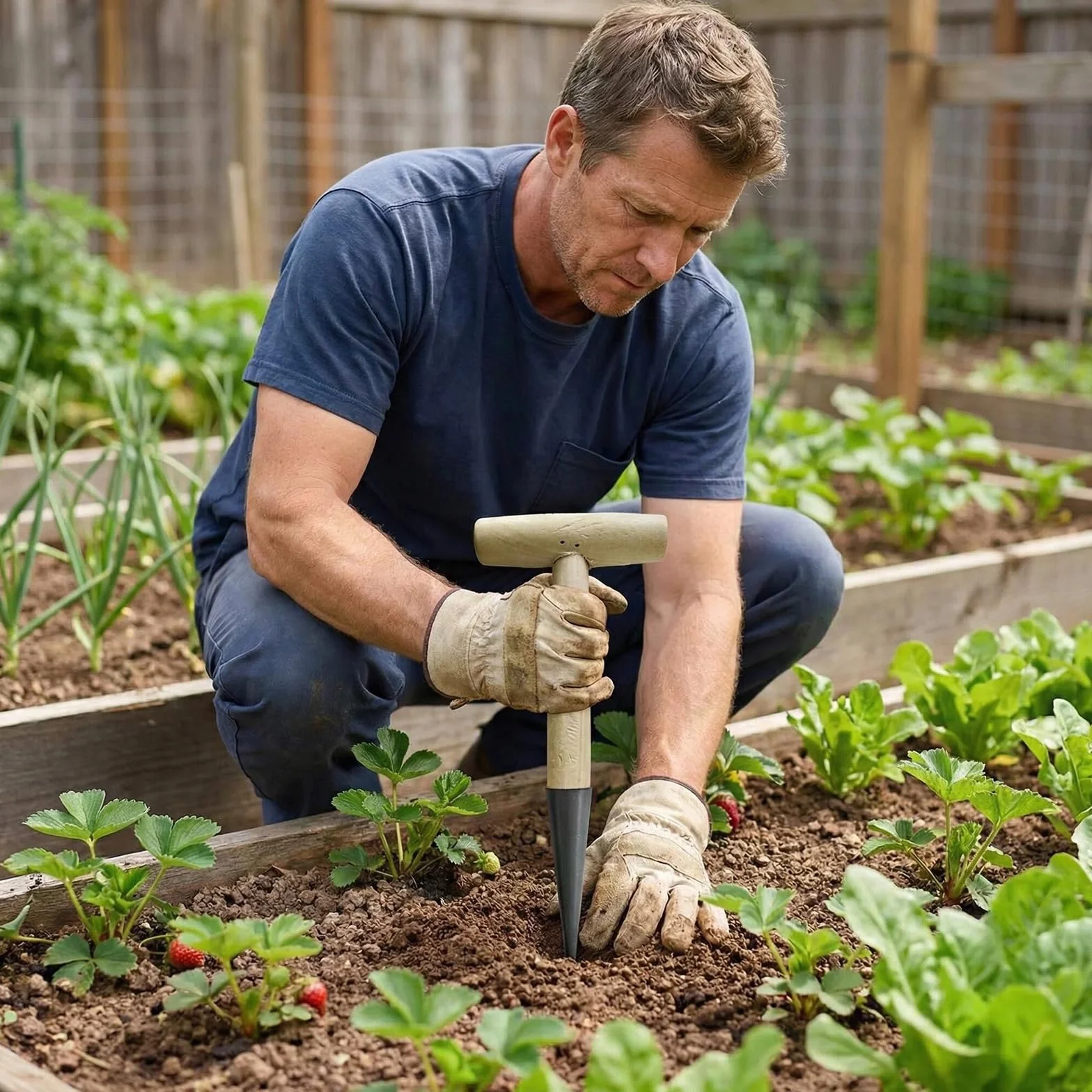Plantoir à Main Traditionnel en Acier Inoxydable avec Manche en Bois - Outil de Jardinage Ergonomique pour Plantation Facile