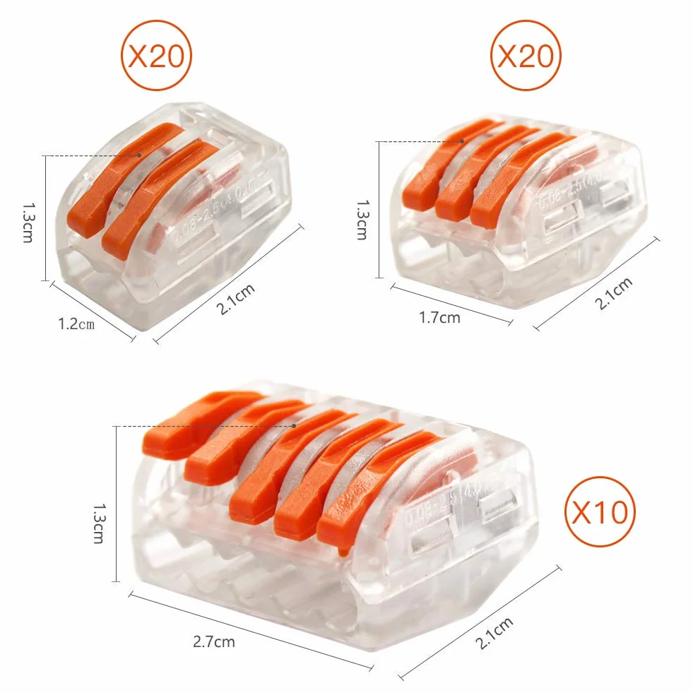 Connecteurs Electriques avec Levier 50 Pièces, Borne de Connexion Rapide 3 Types 2,3 et 5 Entrées