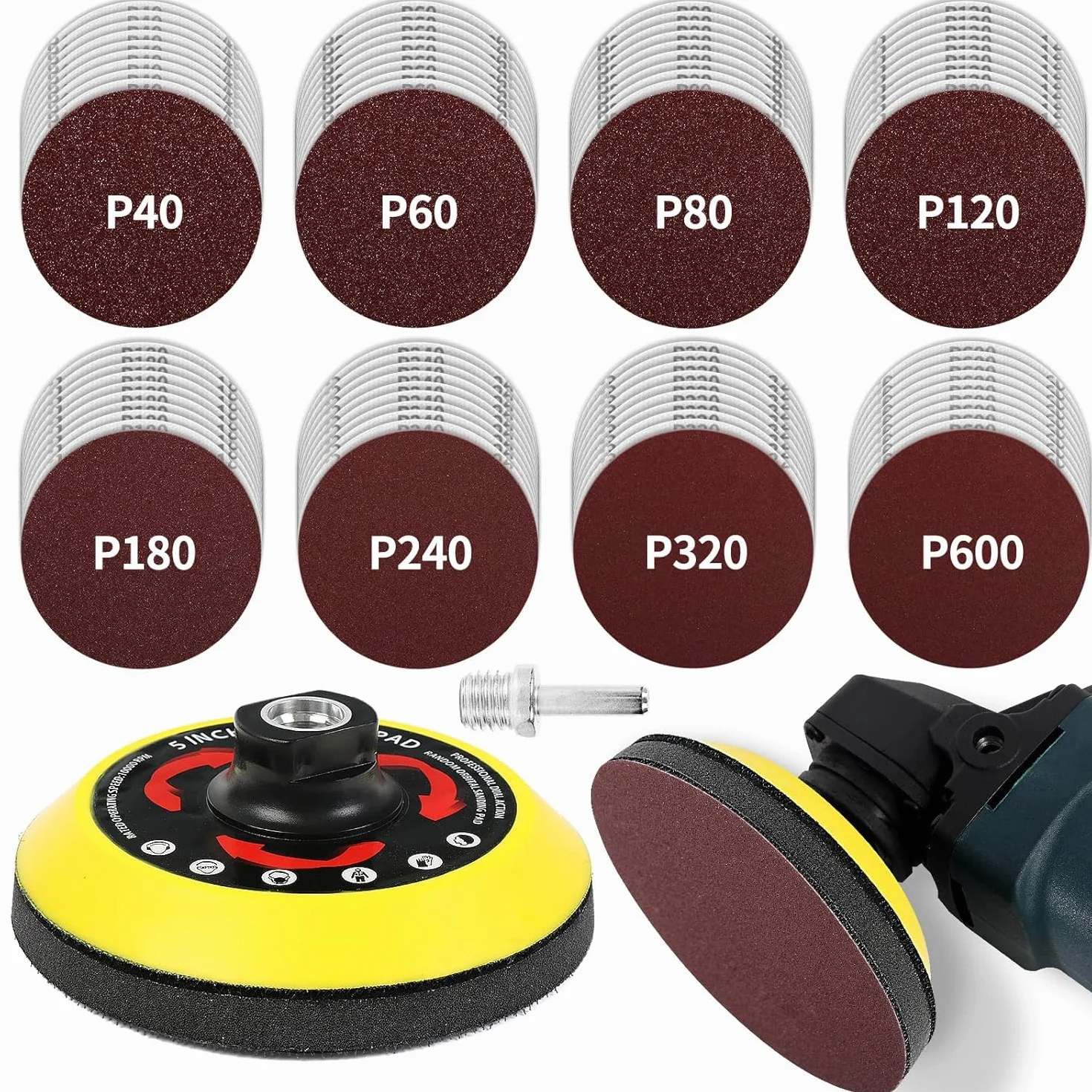 Disque abrasif 125mm filetage M14 80 pièces grain 40-600 pour meuleuse d'angle