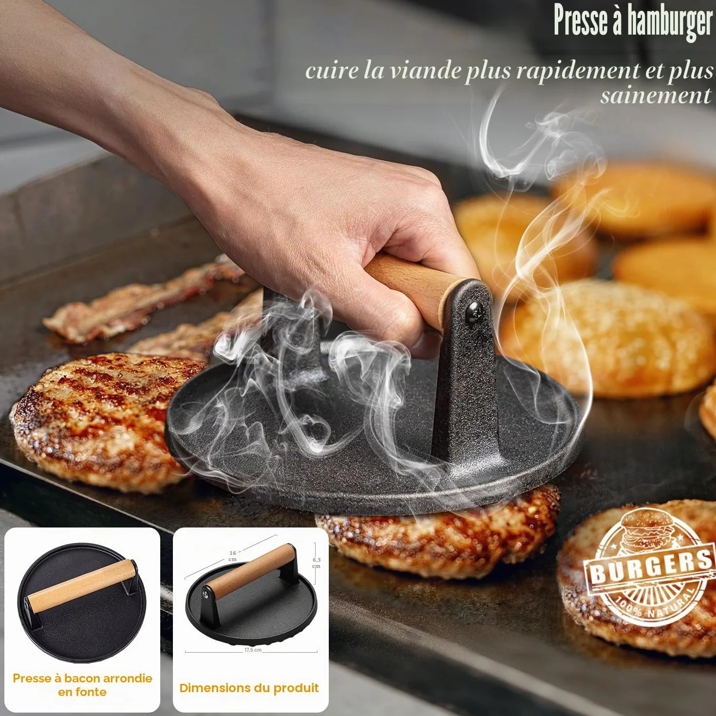Grilliance 27PCS Spatule Plancha Accessoires INOX, Teppanyaki Grill Set d'ustensiles de Barbecue avec Presse à Hamburger et Cloche Cuisson