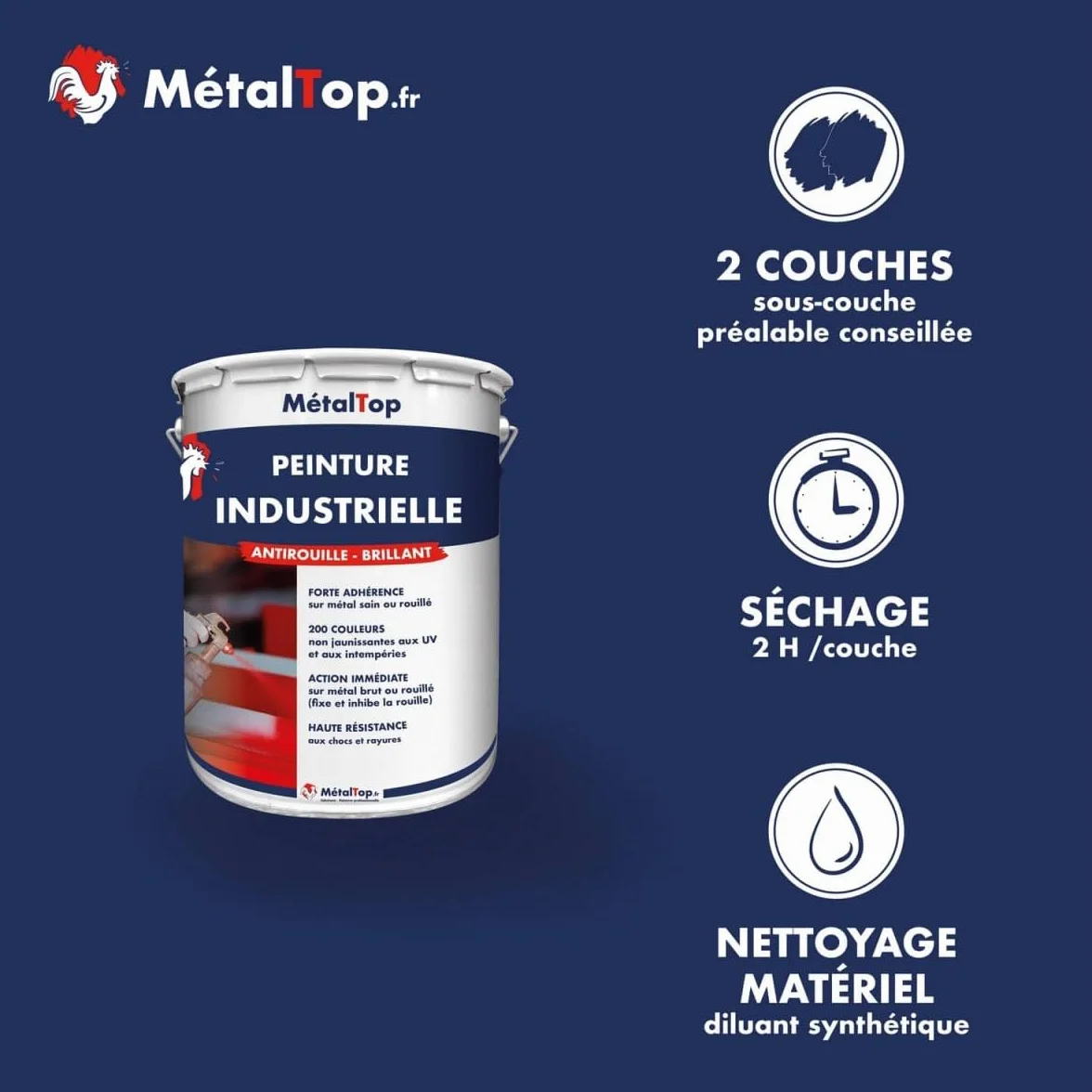 Peinture Industrielle Blanc pur RAL 9010 Bombe 400 ml Metaltop