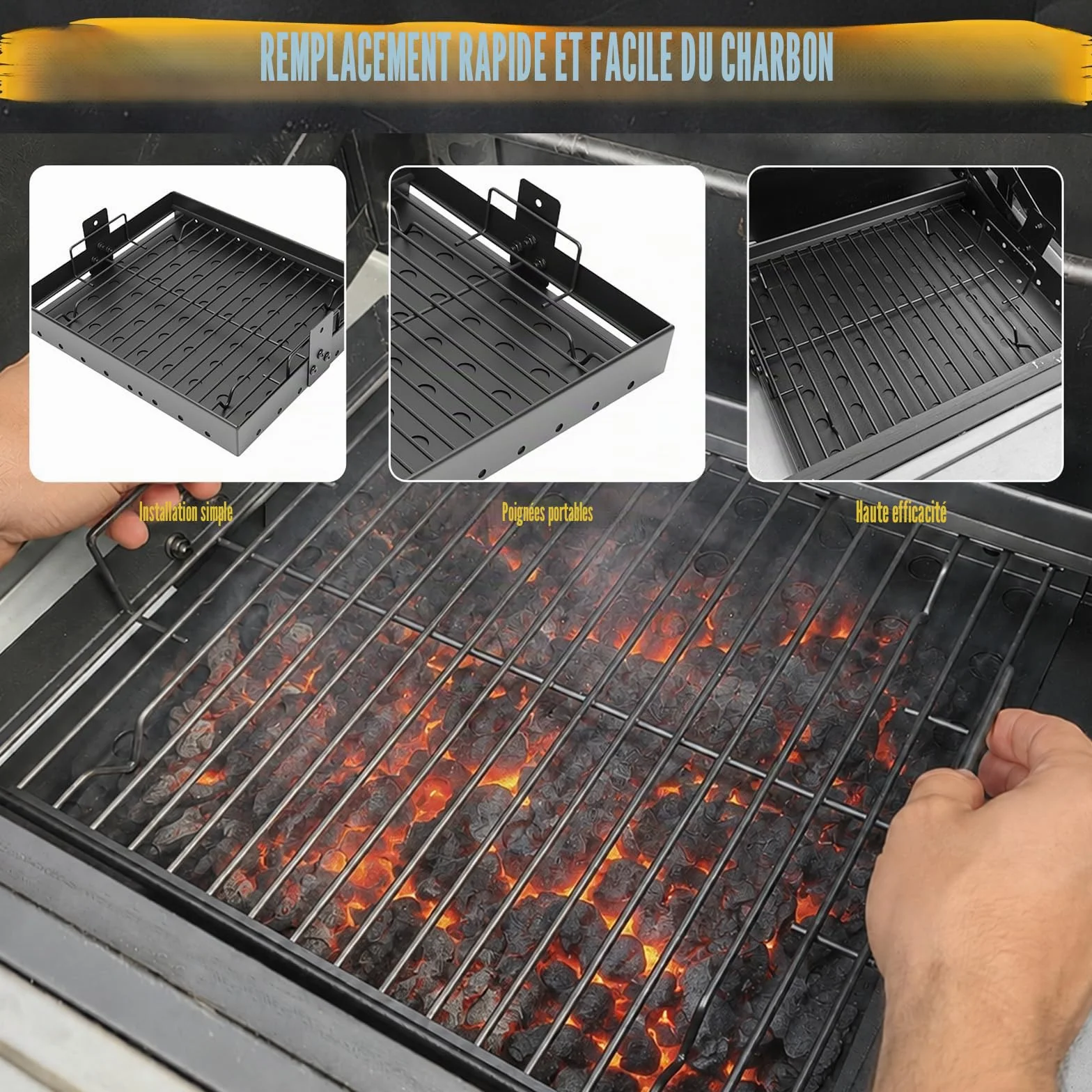GFTIME Plateau à charbon de bois réglable 38-71 cm pour barbecue Tepro Toronto, Taino Hero XL, Activa Angular, EL Fuego Montreal
