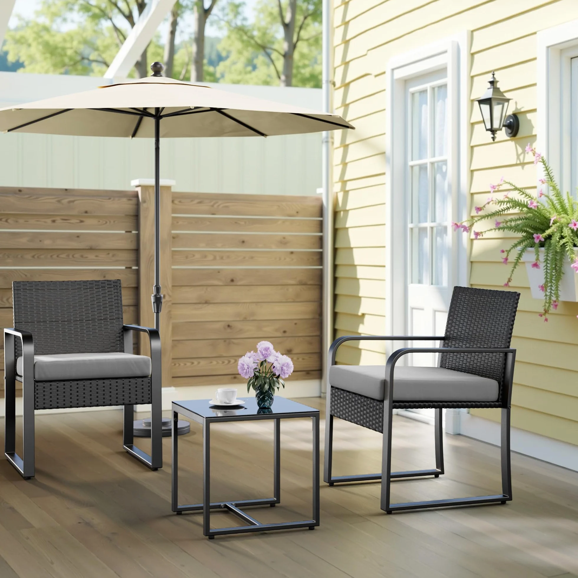 Bealife Ensemble de Meubles de Jardin en Rotin pour 2 Personnes, Gris