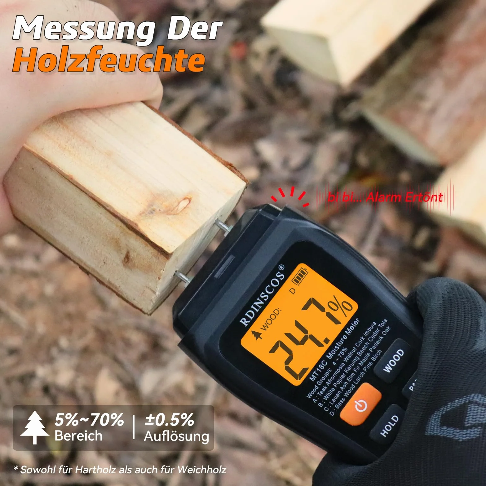 RDINSCOS Détecteur d'Humidité Hygromètre Professionnel avec Alarme Analyse Profondeur 0-10 mm pour Mur Bois Plâtre Maçonnerie