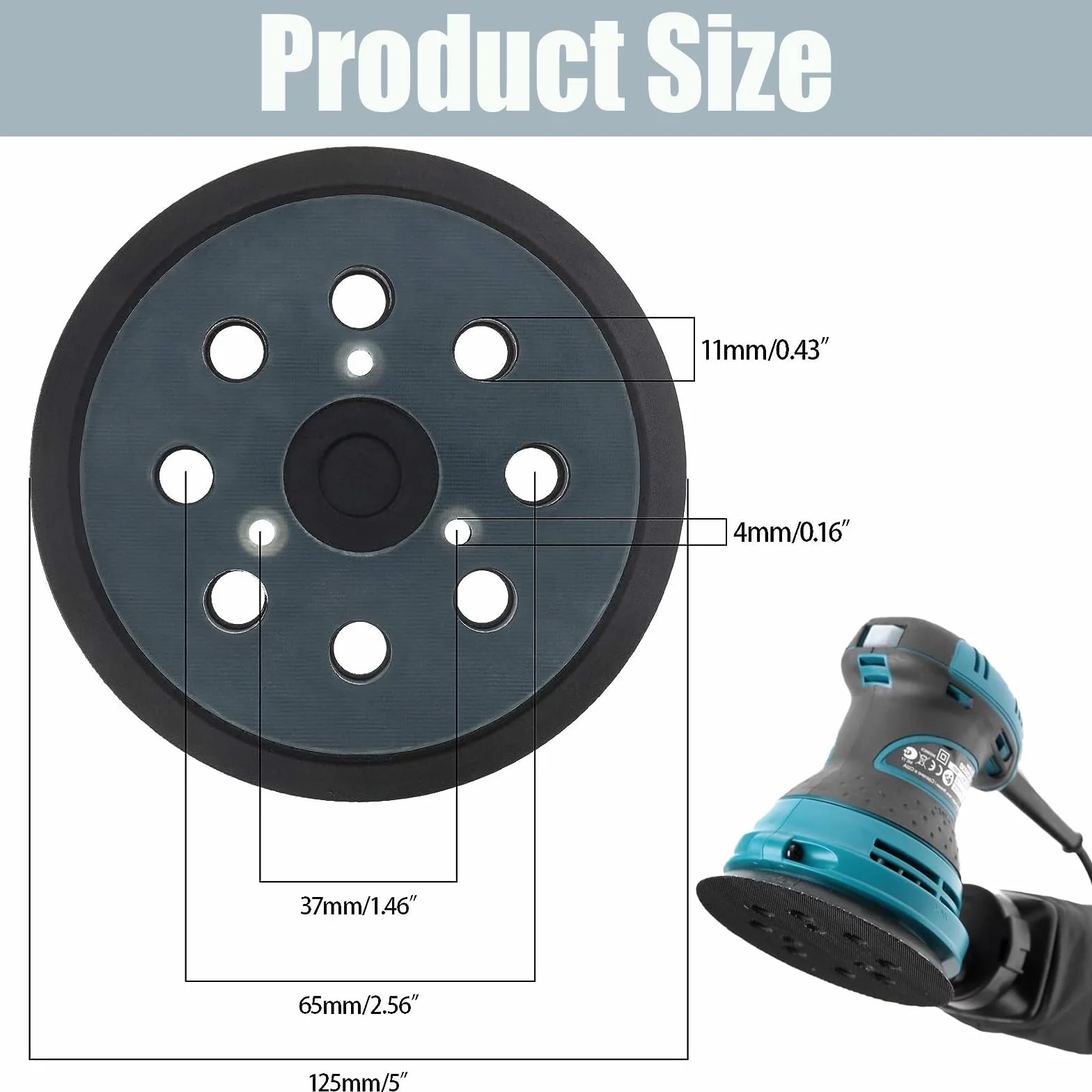 Makita 125mm Plateau de Ponçage 8 Trous Tampon de Remplacement pour BO5010 BO5030K BO5031K