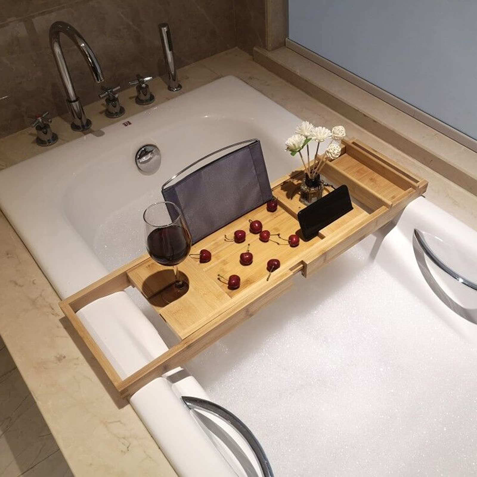 Extendable Bamboo Bath Caddy for Elevated Relaxation