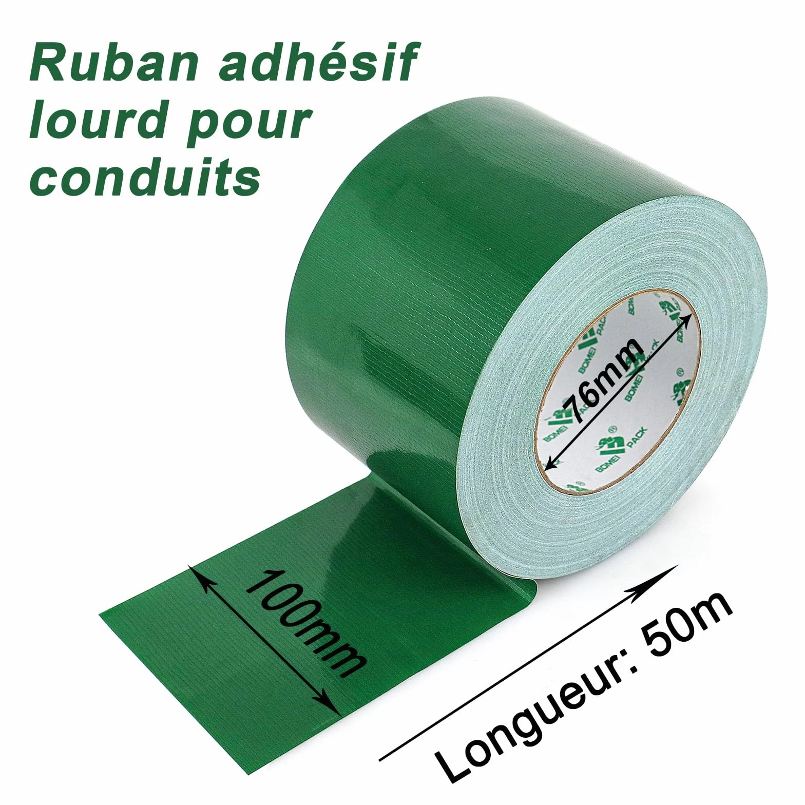 BOMEI PACK Ruban Adhésif Toilé Heavy Duty Duct Tape 100mm x 50 m Vert