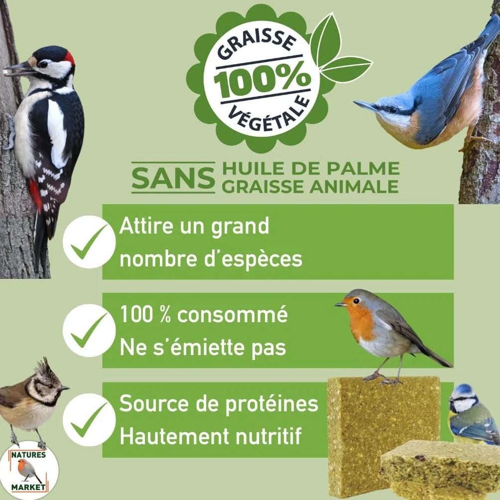 Alimentation Complète pour Oiseaux 24 Repas de Graisse 100% Végétale 6 Saveurs 7.2kg