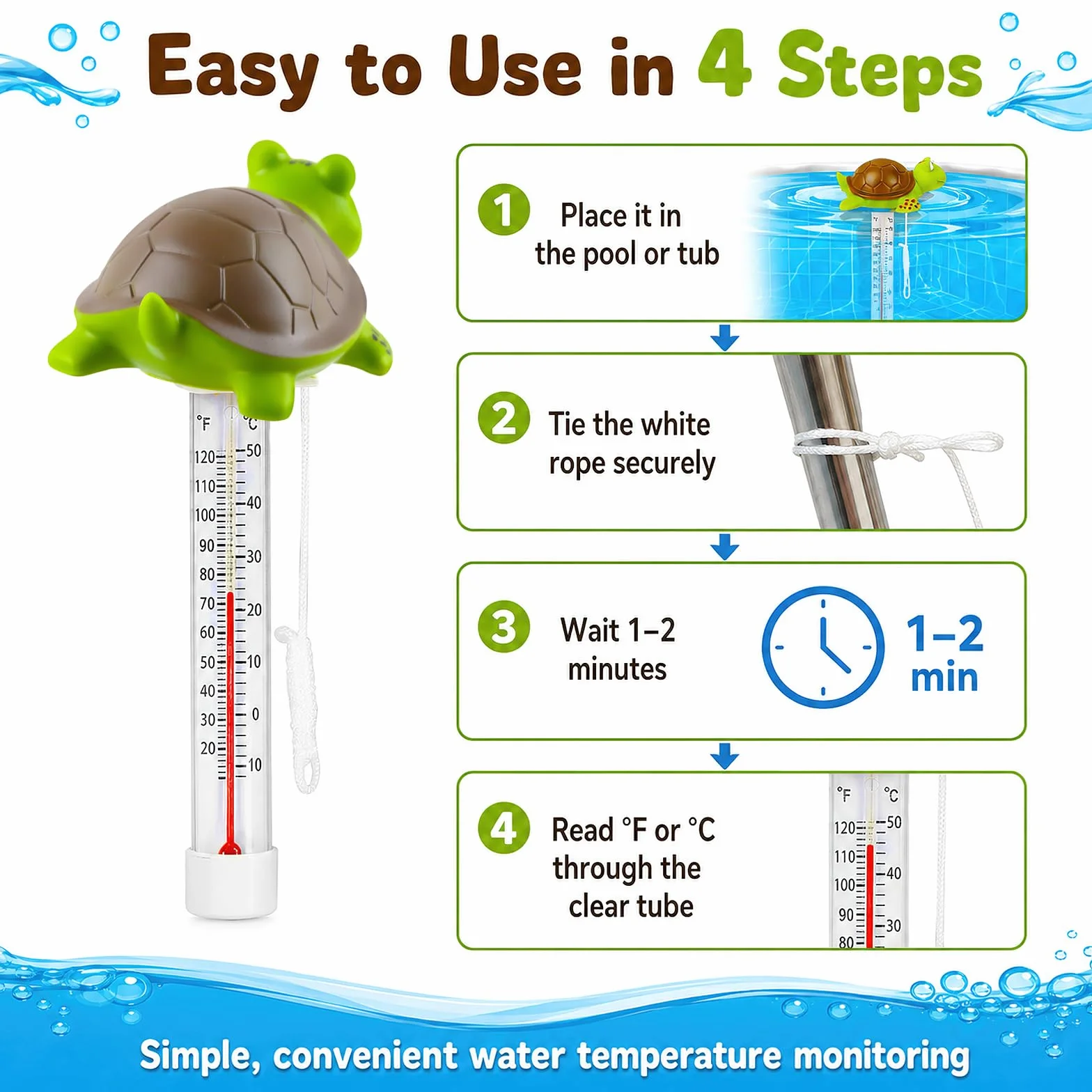 Thermomètre Piscine Flottant Cartoon Double Échelle °C/°F -10 à 50°C 20 cm
