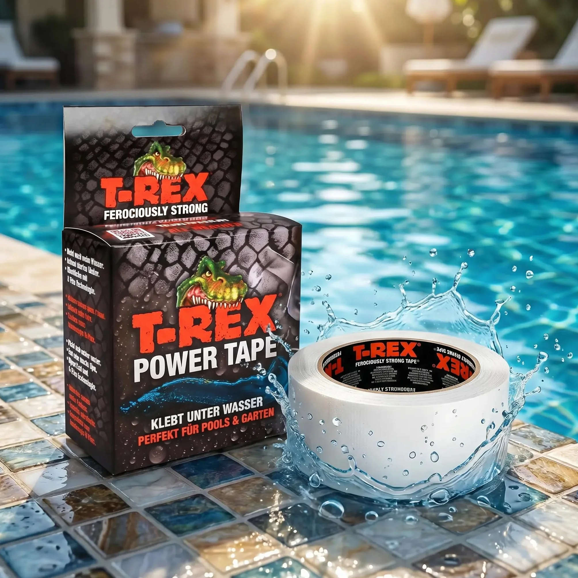 Ruban adhésif transparent étanche T-REX 50mm x 1,5m résistant aux UV chaleur piscine extérieur