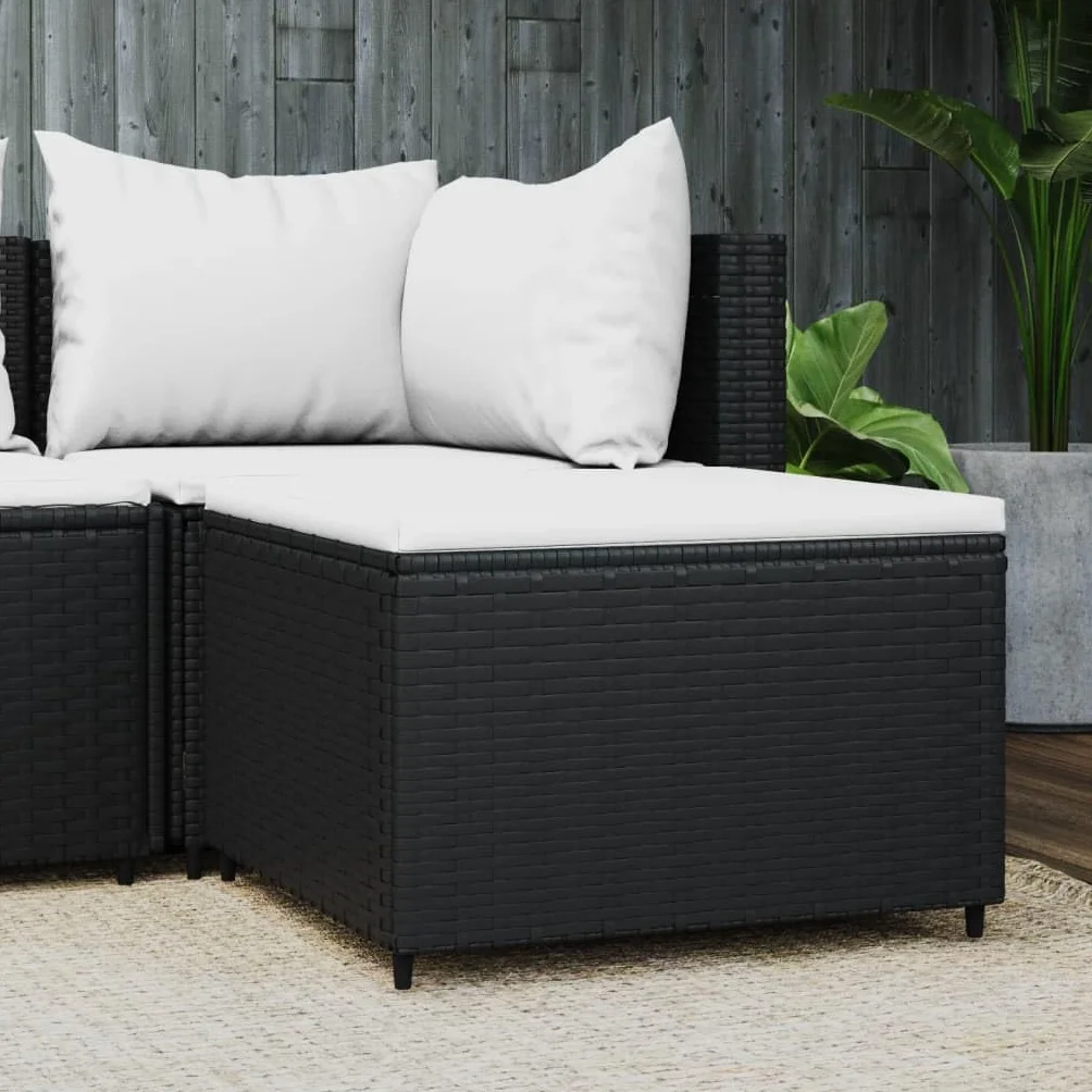 Générique Repose-Pied de Jardin avec Coussin Noir résine tressée,Meubles,Mobilier de Jardin,Poufs d'extérieur,319740