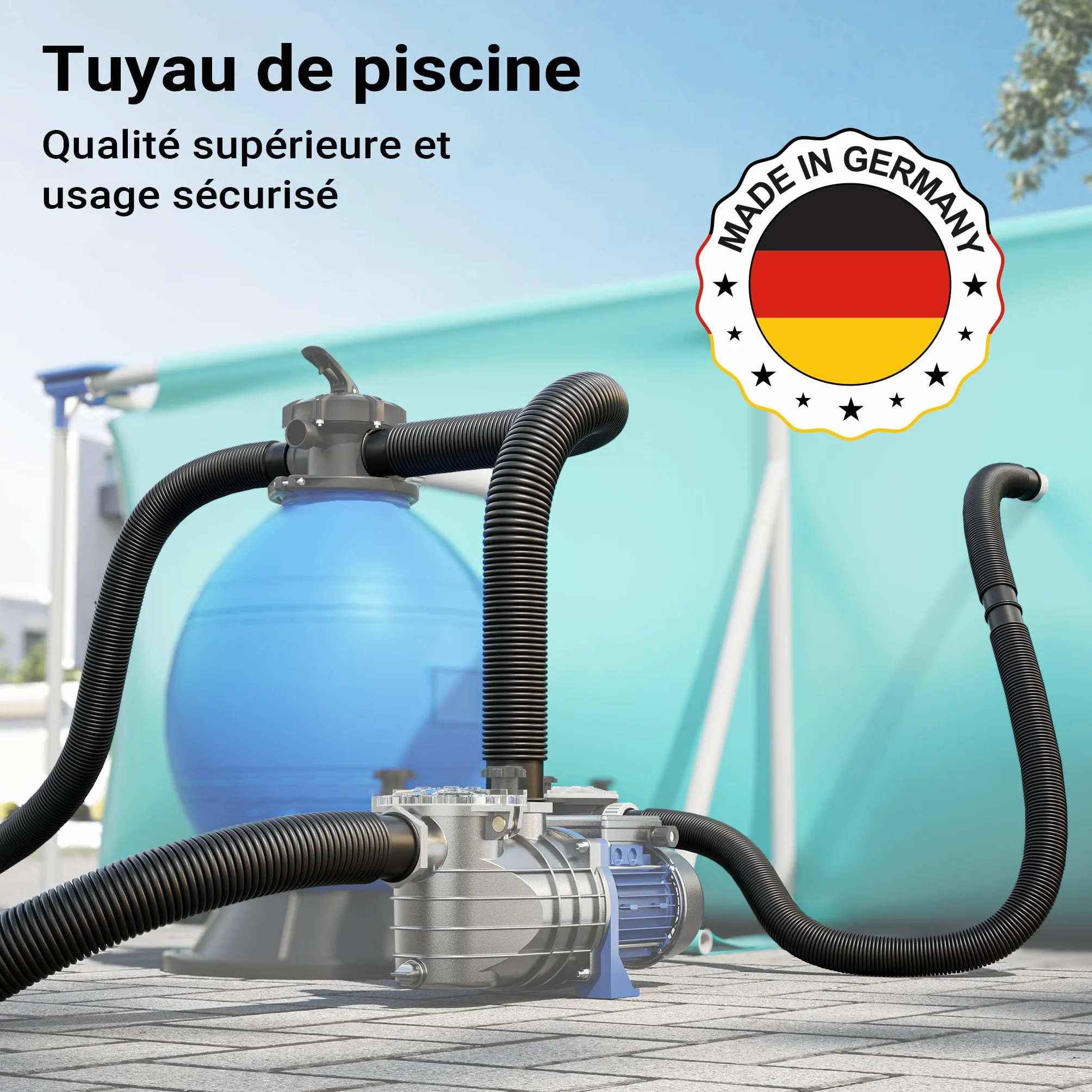 WilTec Tuyau Piscine Noir – 6 m de Long, Ø 38 mm – Tuyau Solaire Flottant à Sections préformées – 190 g/m – Made in Europe – Boyau d’Aspiration Solaire