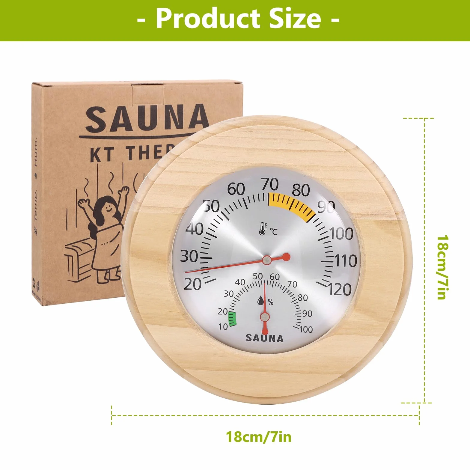 Thermomètre hygromètre 2 en 1 en bois haute précision pour sauna hammam