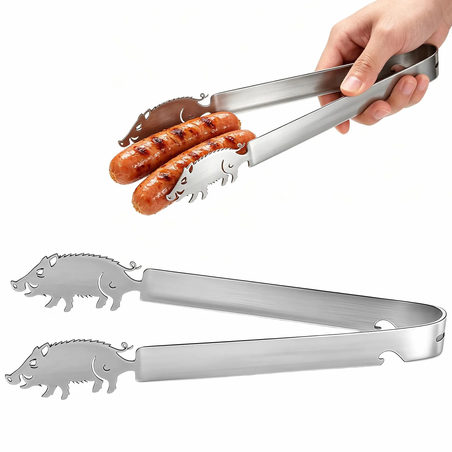 Pince à Barbecue en Acier Inoxydable avec Motif Cochon, Pince à Saucisses Personnalisée de 30 cm, Pince de Cuisine pour Grillades,Résistant à la Rouille