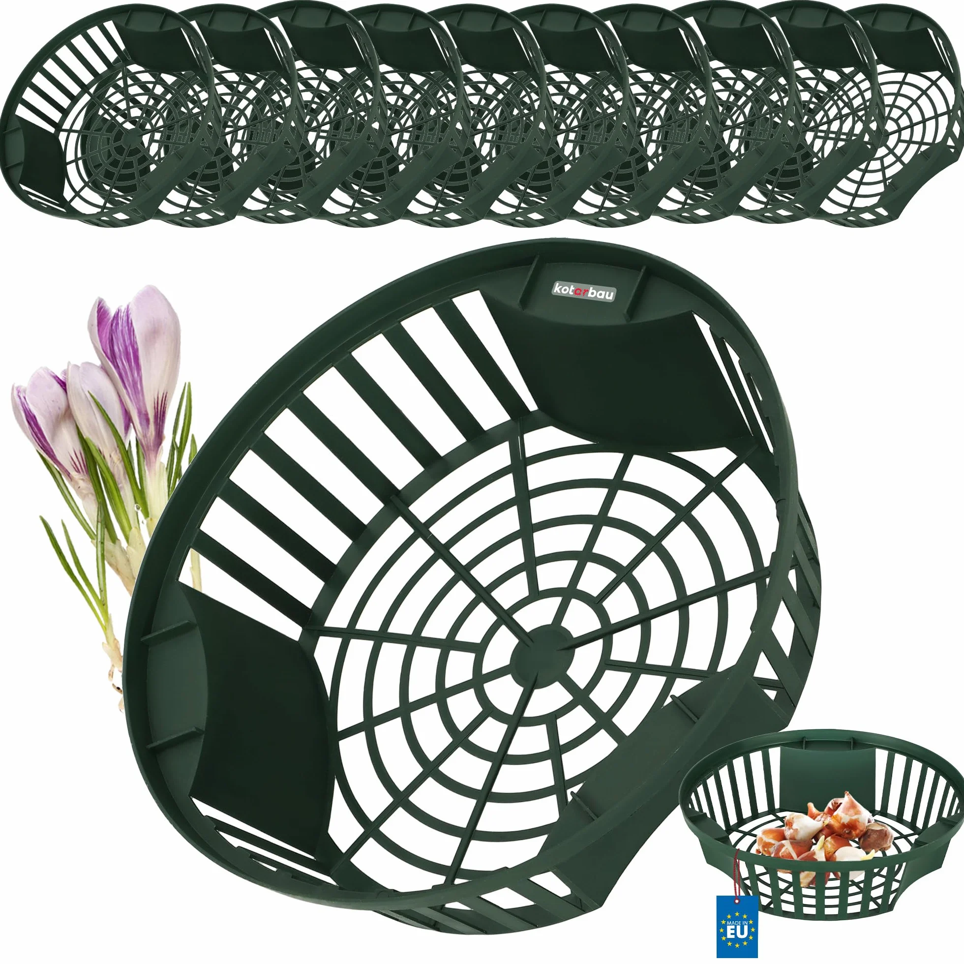 KOTARBAU® Set 10 pièces Panier À Bulbes - ⌀ 215 mm - Vert - Corbeille Plantation Tulipes - Accessoire Plantation Bulbes - Plastique