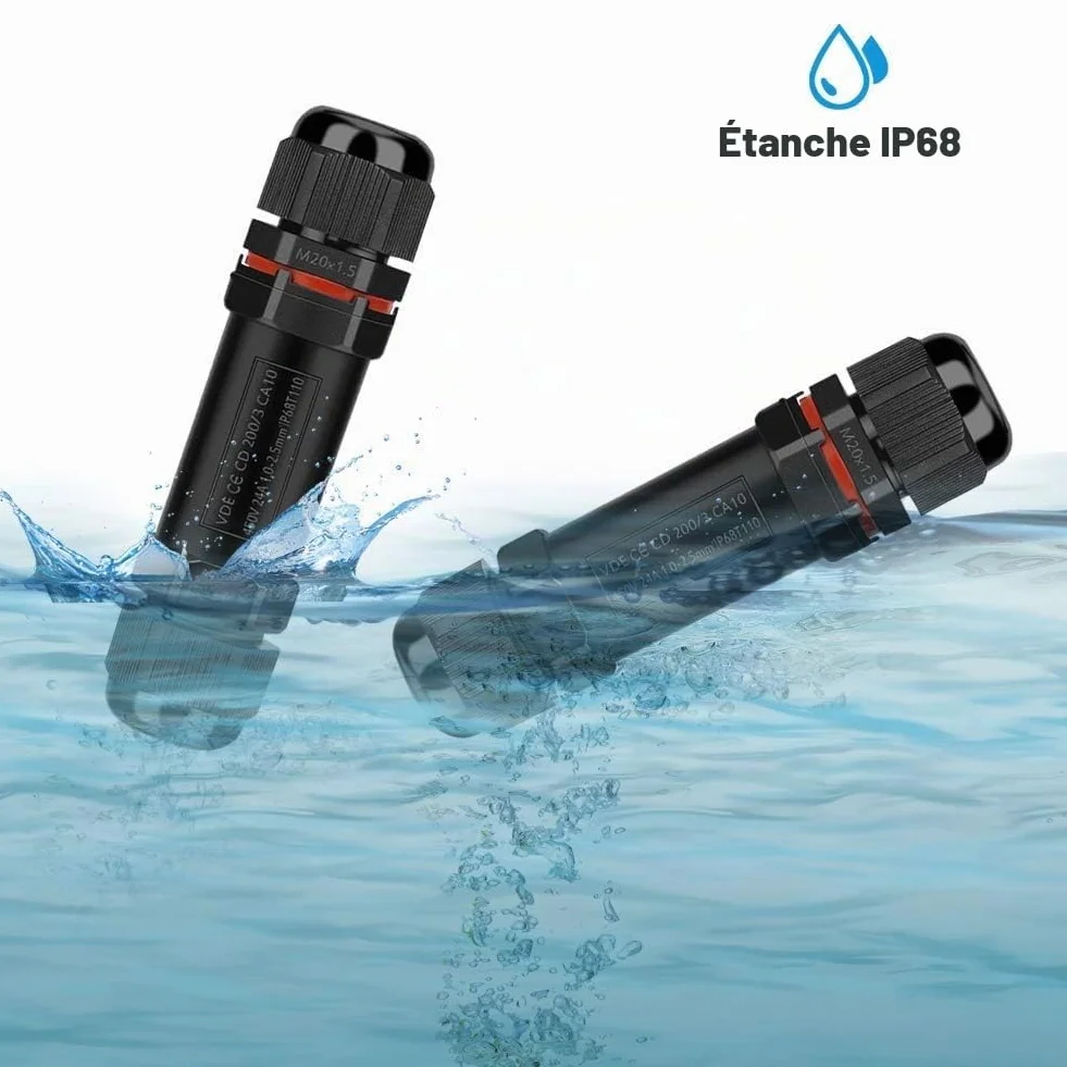 Raccord Électrique Étanche IP68 Polycarbonate Connecteur Câble Boîte Dérivation Extérieur 3 Fils Domino Jonction Ø 1-13 mm 4 Pièces