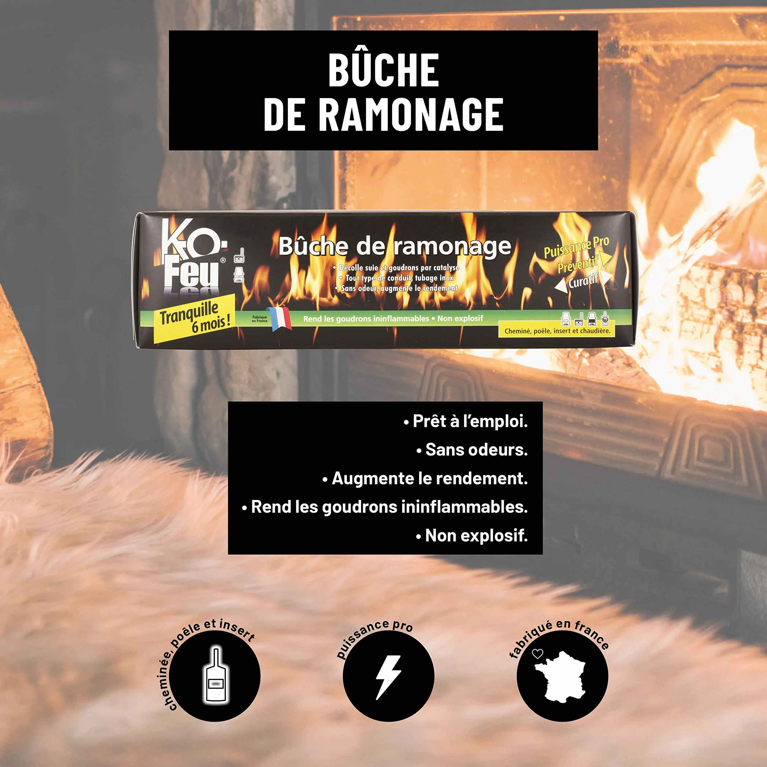Bûche de Ramonage K-OFEU Inox Tous Conduits Cheminées Poêle Chaudières Fabriqué France