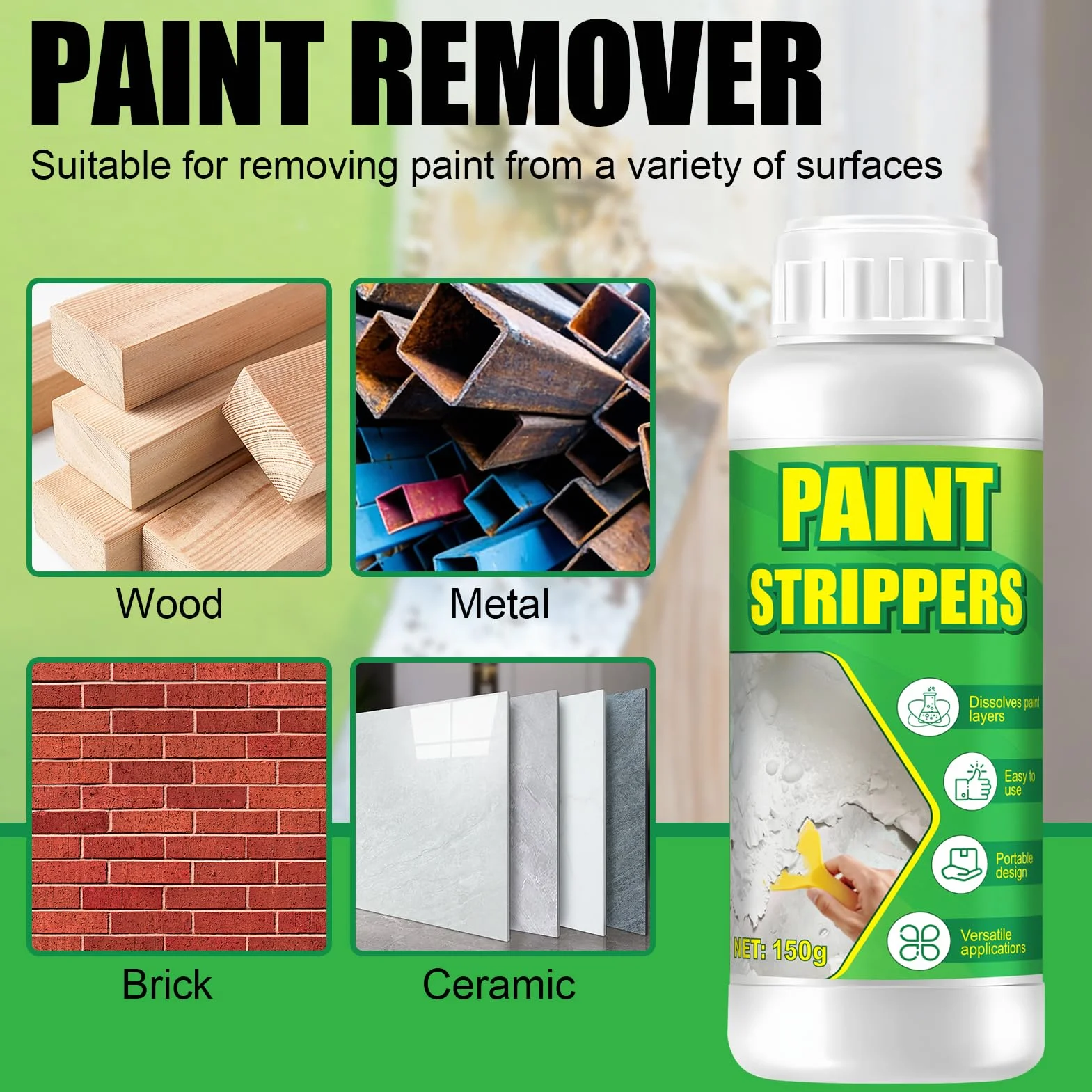 Décapant Peinture 150g Bois & Métal, élimine Revêtements Tenaces