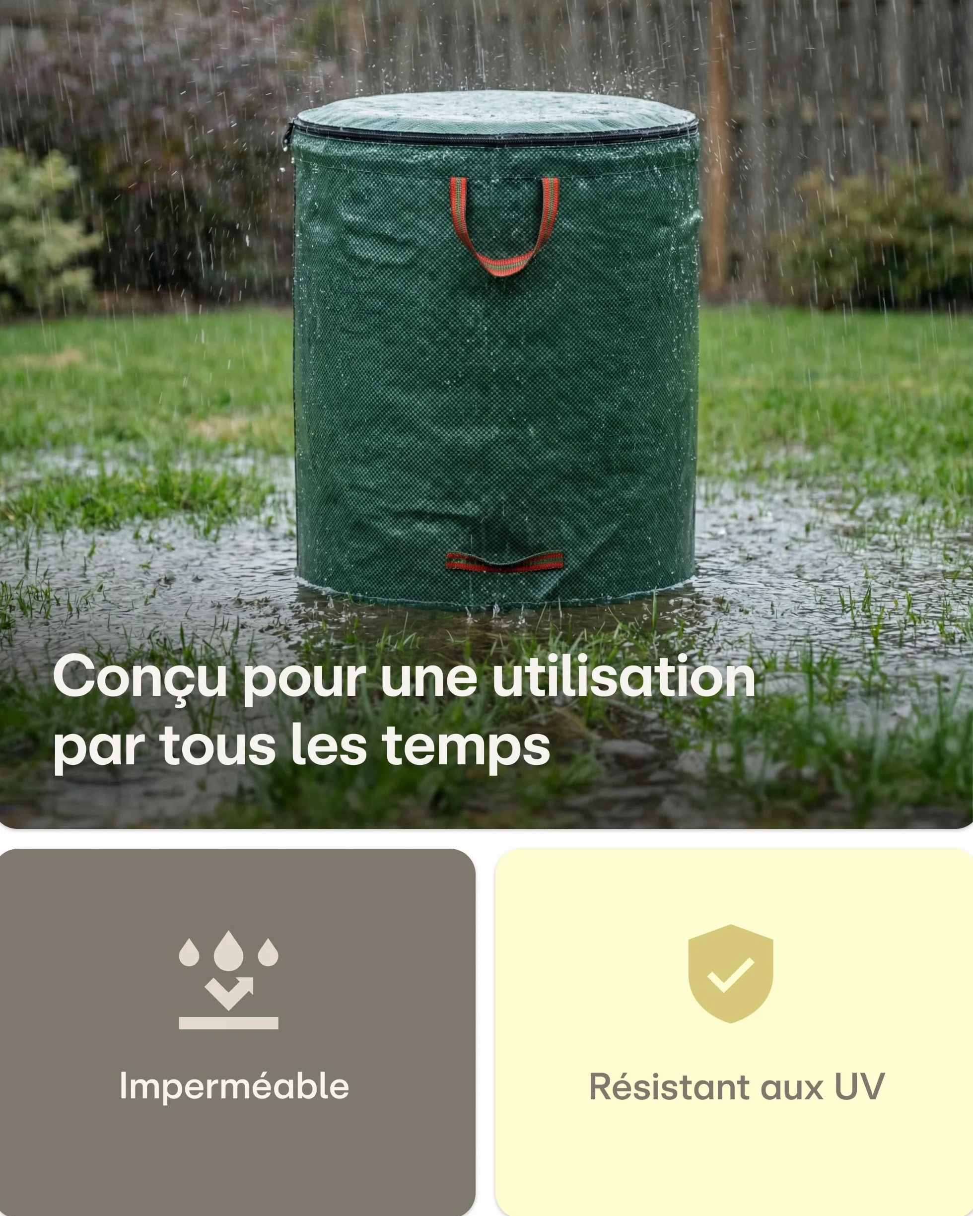 Praknu Sac Jardin Dechets Verts 300L avec Couvercle - Sac Jardinage Réutilisable avec 4 Poignées - Pliable