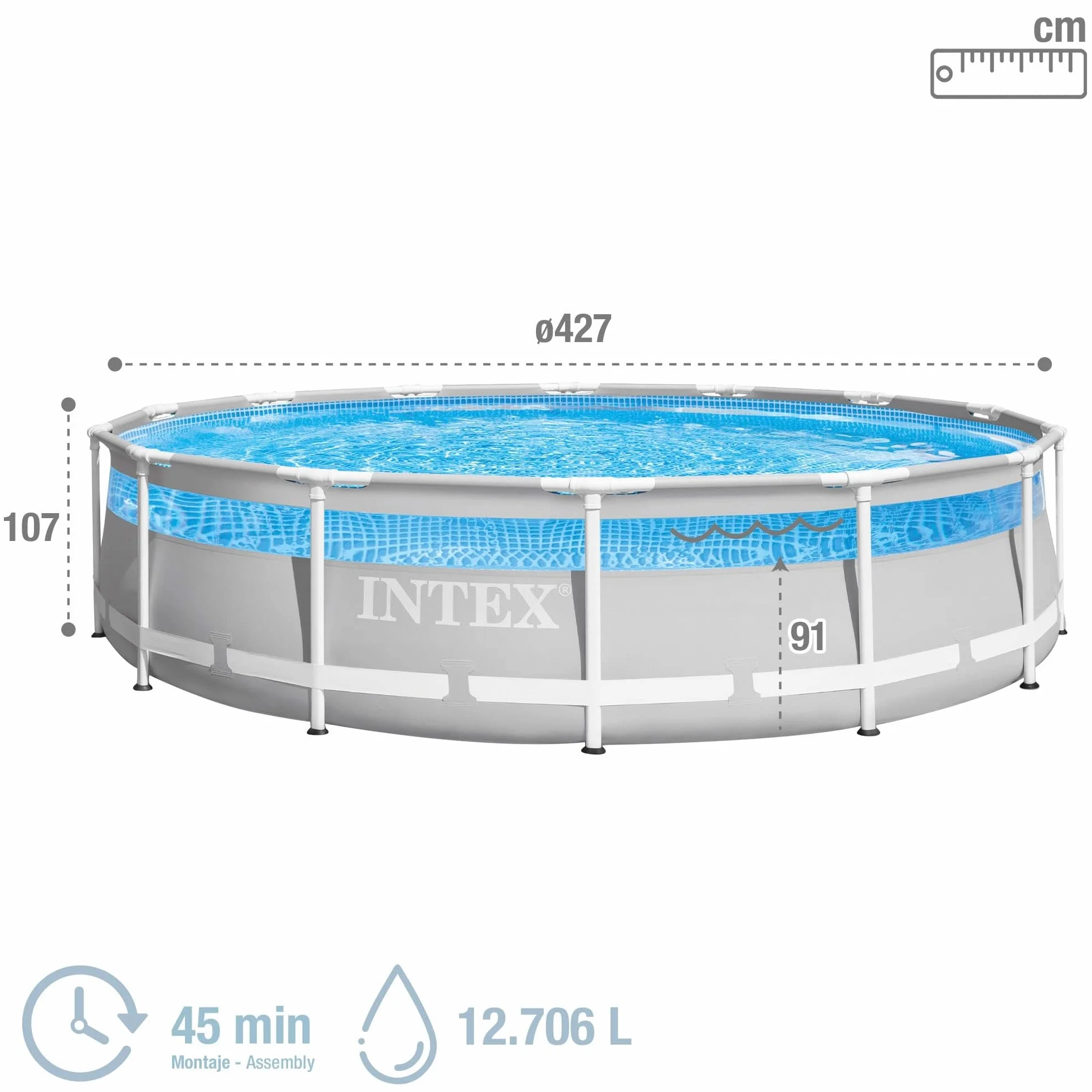 Intex Kit piscine tubulaire ronde Clearview 4,27 x 1,07m Gris
