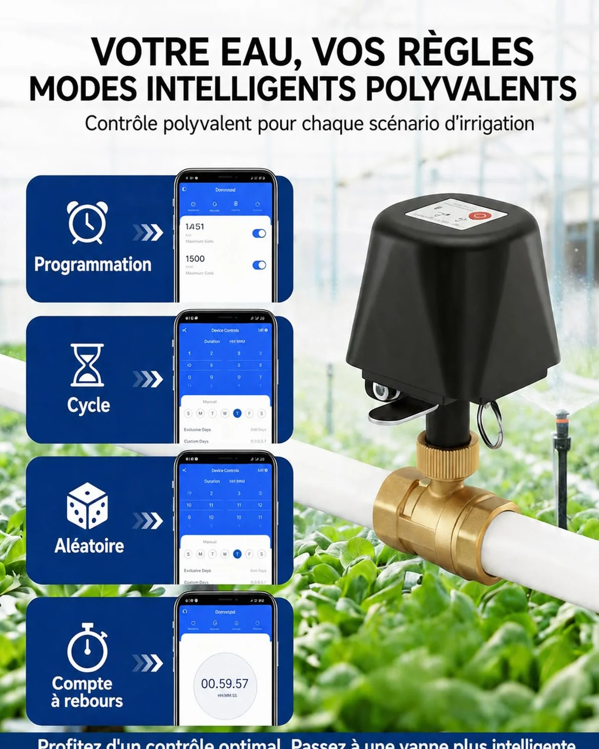Vanne Connectée WiFi Motorisée Laiton 3/4 Pouce avec Minuteur Compatible Alexa Google Jardin Piscine