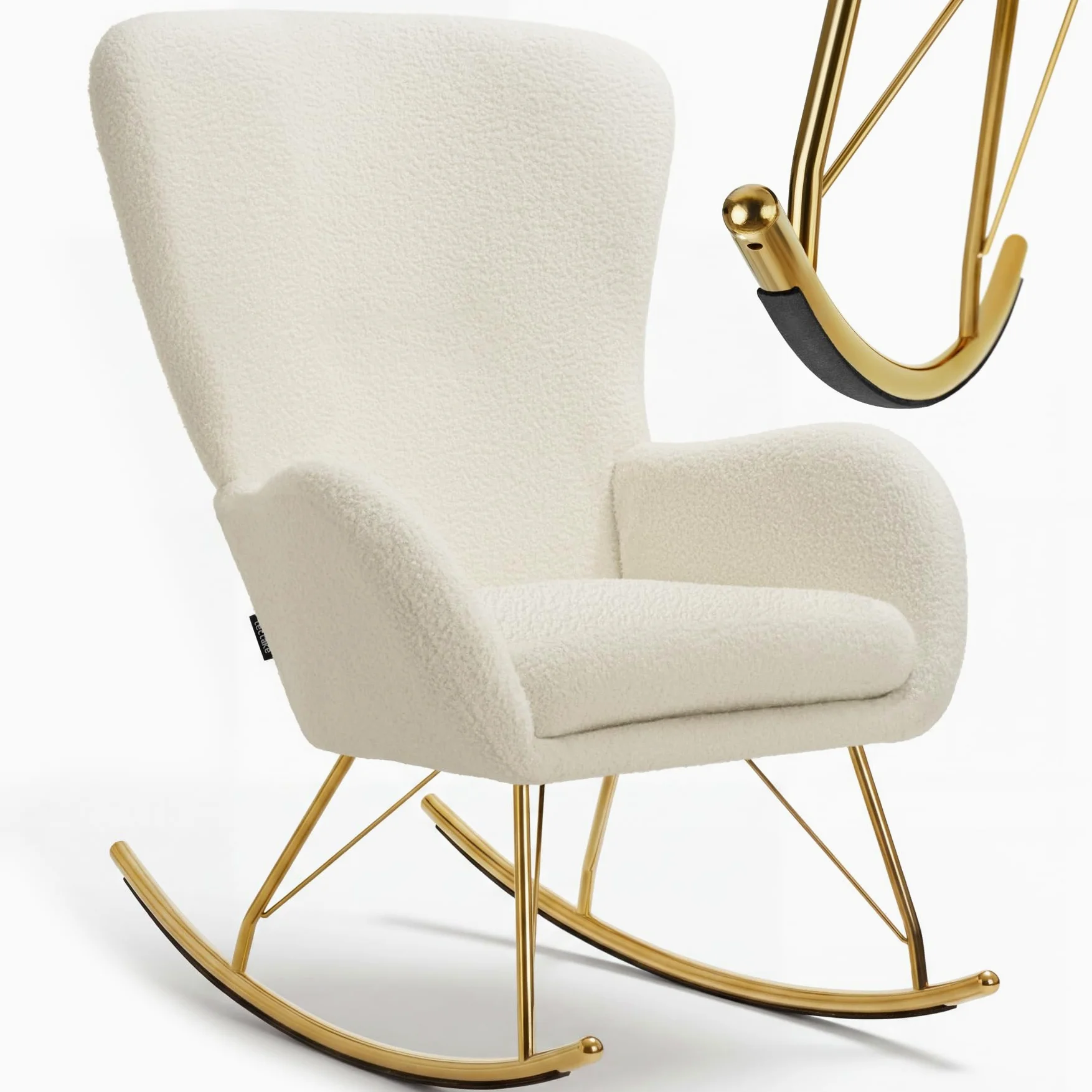tectake® Rocking Chair Fauteuil à Bascule rembourée avec Accoudoirs Bouclette Cadre en Acier Fauteuil Salon Veranda, Chaise Ergonomique idéal Détente, Allaitement