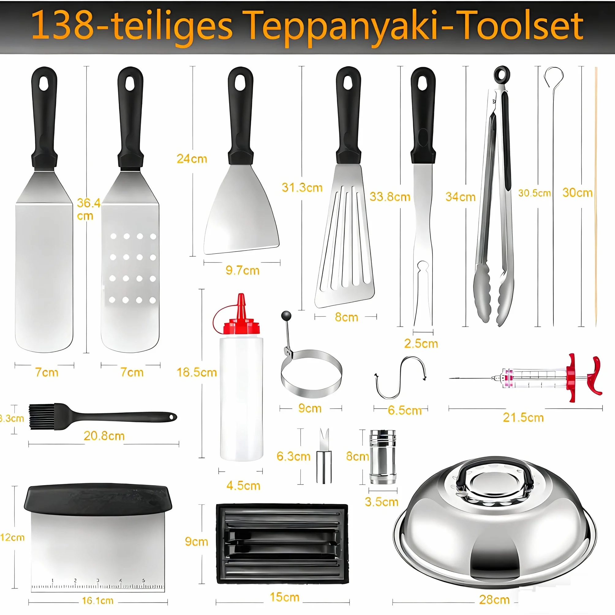 Kit d'accessoires de Barbecue en Acier Inoxydable, Spatule Plancha Set, 21 Pièces