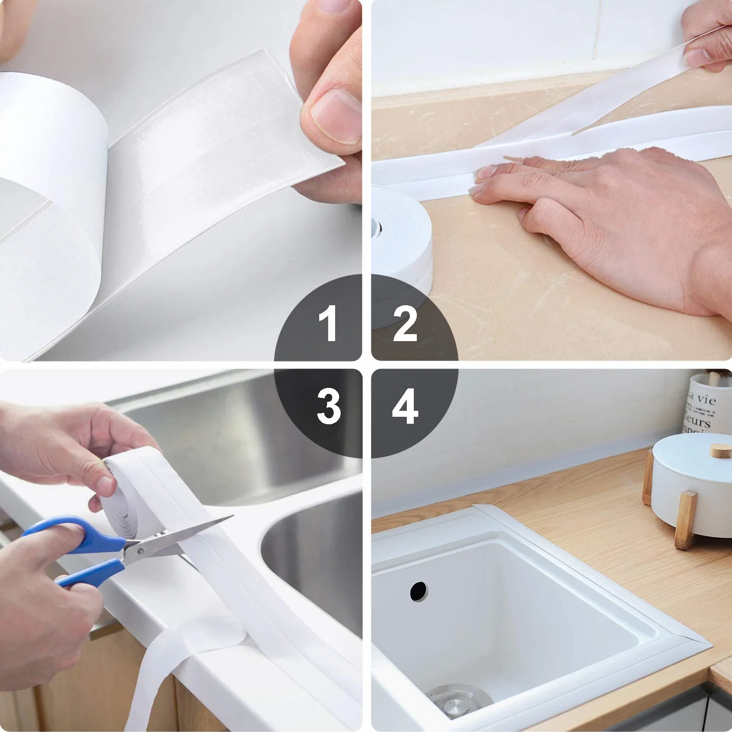 Ruban Adhésif PVC Imperméable Autocollant 2 Rouleaux Scellage Mural Douche Toilette Cuisine Salle de Bains (Blanc)