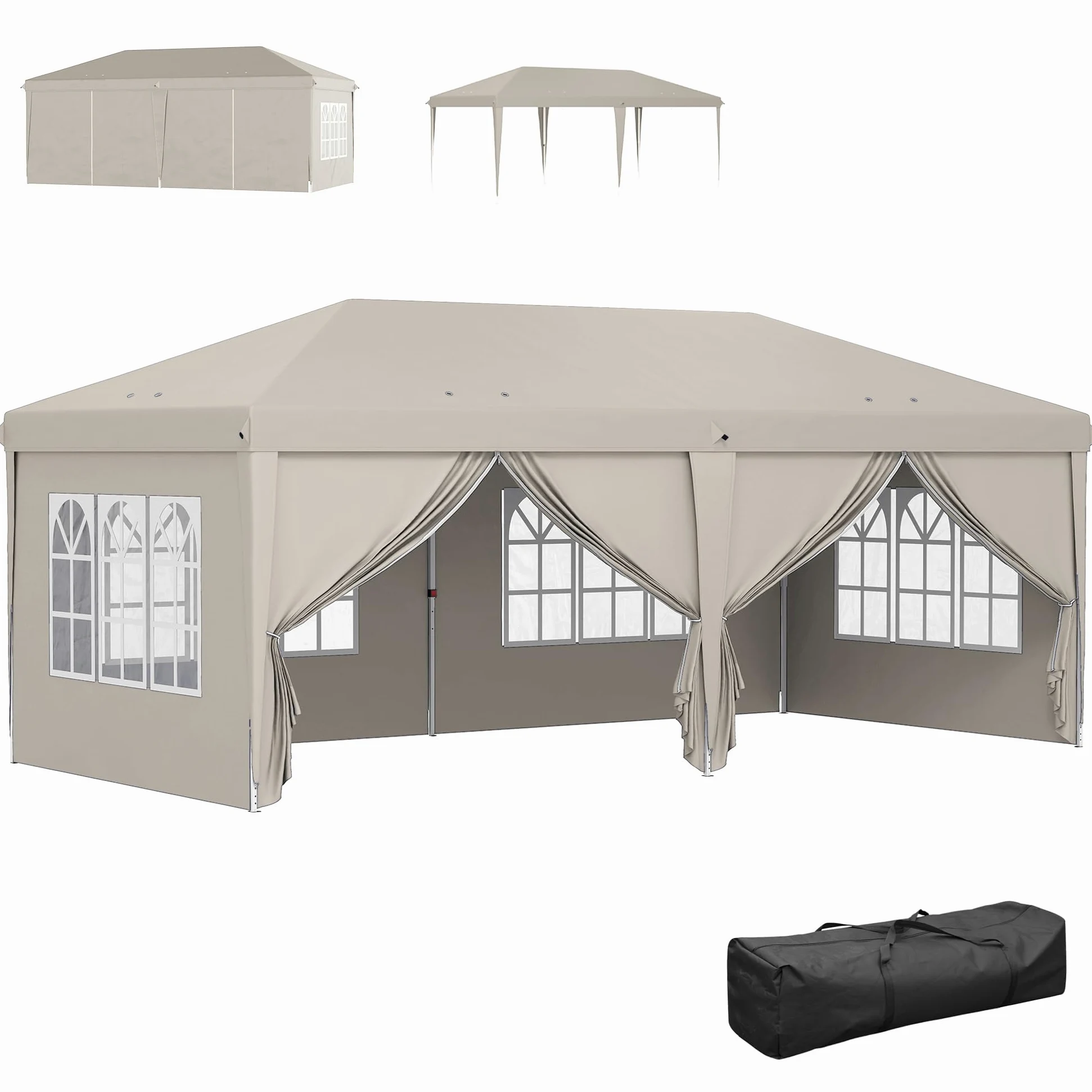 Outsunny Tonnelle de Jardin 3x6m Barnum Pliant avec Côtés Amovibles - Tente de Réception Structure en Acier Renforcée - Abri de Jardin Pop-up pour Mariage, Fête et Marché, Sac de Transport, Beige
