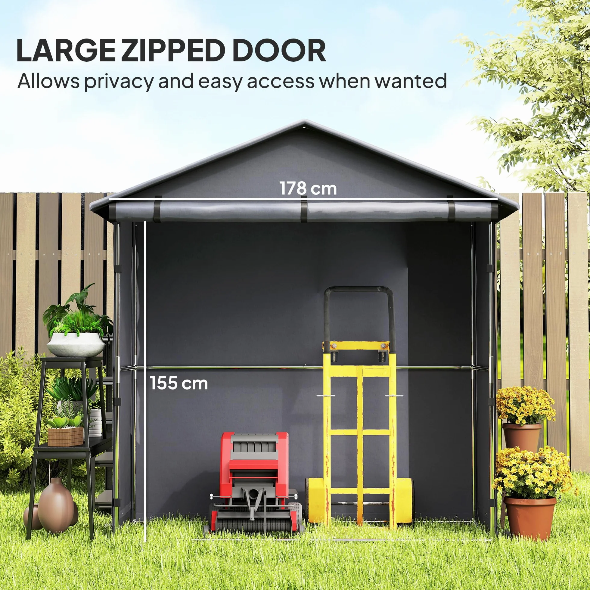 Outsunny Tente de Garage 1,1x2 m avec entrée Enroulable, Cordes et piquets, Acier galvanisé et Oxford 420D Tente de Garage extérieure, pour vélos et Outils de Jardin, UV30+, Gris foncé