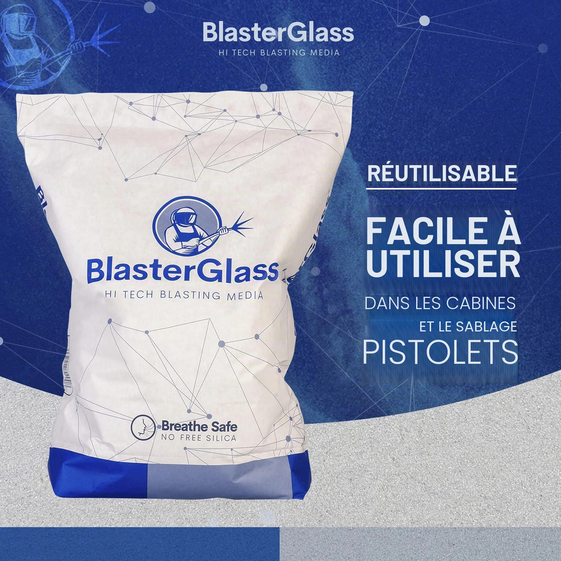 BlasterGlass Abrasif en Verre Technique Hi-Tech Réutilisable pour Sablage sous Pression, Sac 10kg